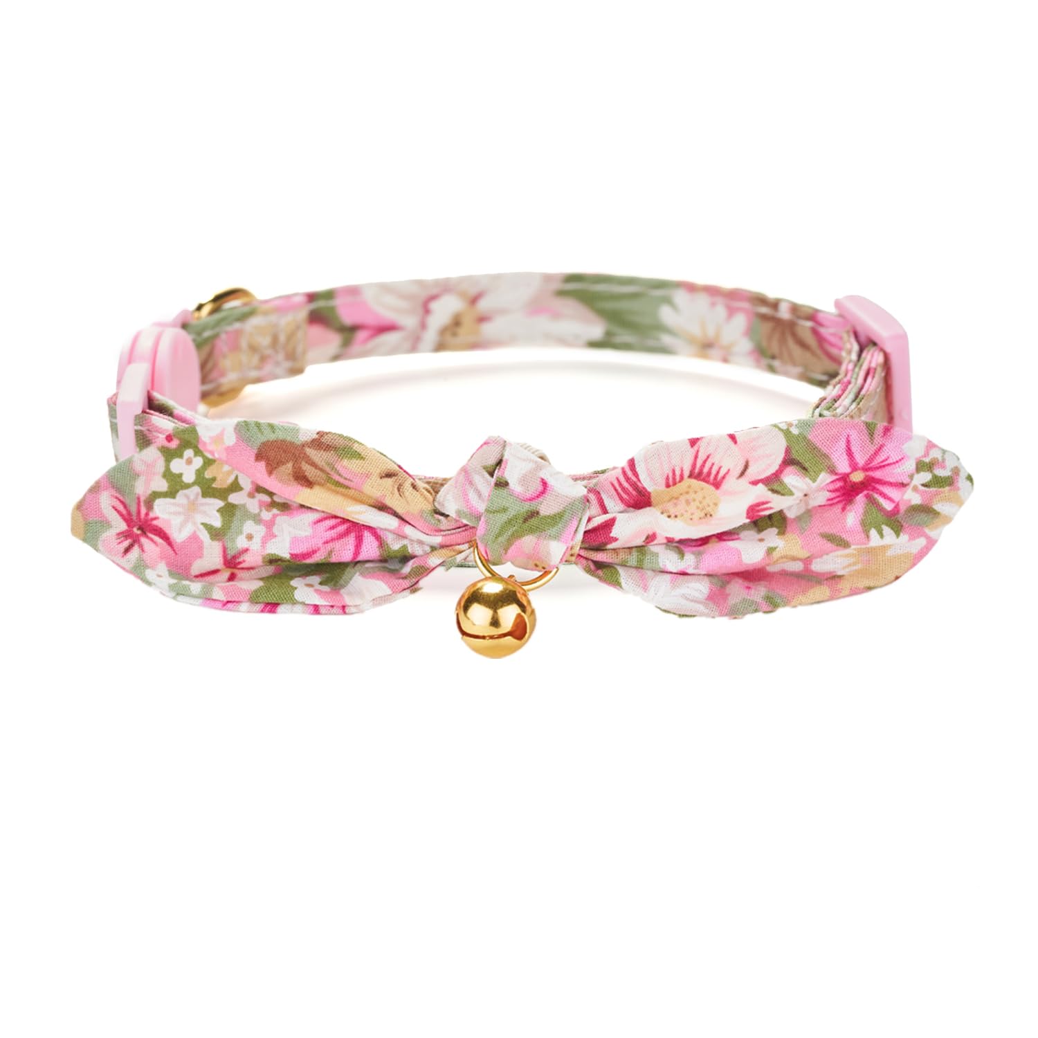 Yudote Cotton Bowtie Cat Collar With Bell 2 Pack Stylish Floral Breakaway Kitten Collars With Removeable Knot Bow,Blue & Pink