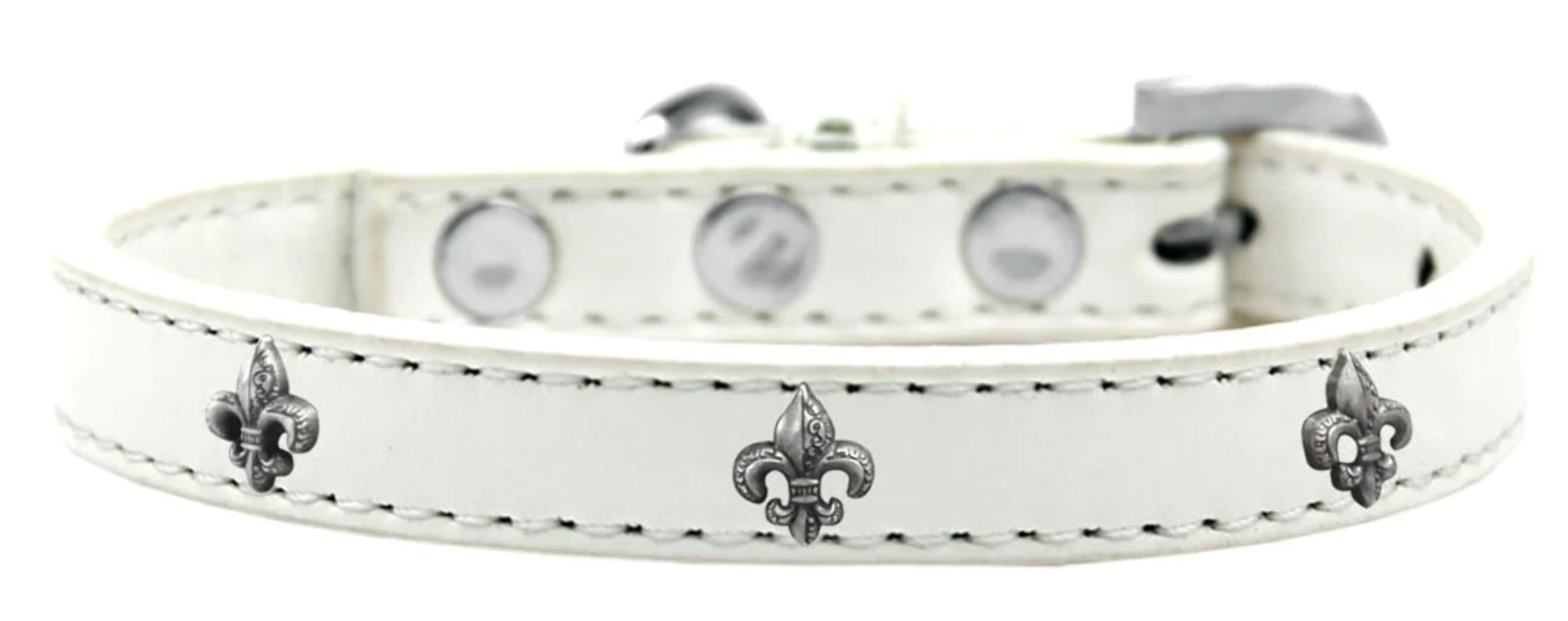 Dog, Puppy & Pet Widget Fashion Collar, &quot;Silver Fleur De Lis&quot; Black 10