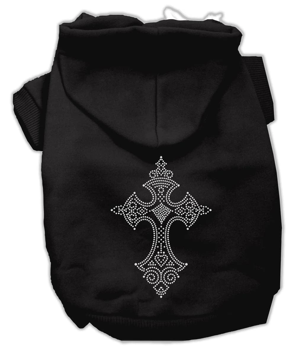 Mirage Pet Products 10-Inch Rhinestone Cross Hoodies, Small, Black