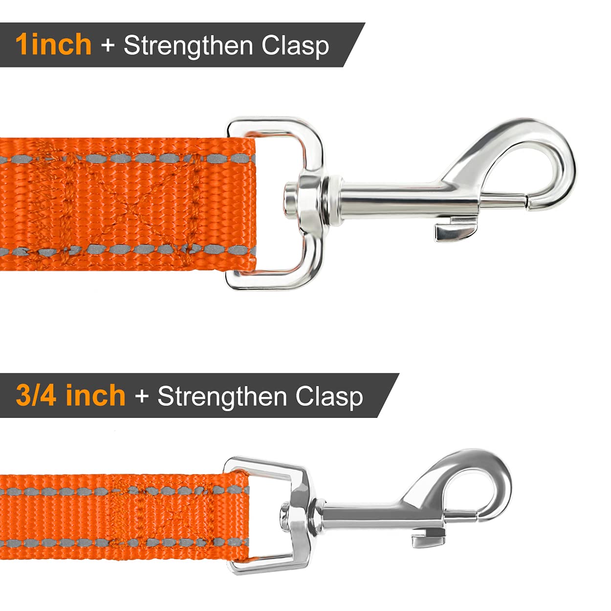 Joytale Double-Sided Reflective Dog Leash, 6 Ft/5 Ft/4 Ft, Padded Handle Nylon Dogs Leashes For Medium & Large Dogs Walking, Orange, 5Ft