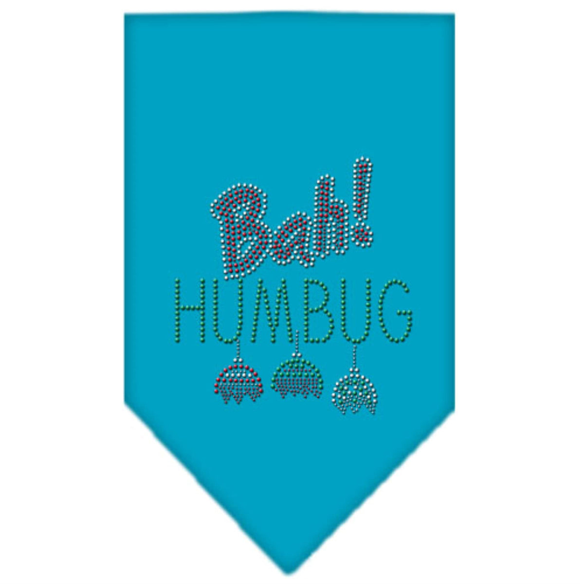 Christmas Pet and Dog Bandana Rhinestone, Bah Humbug Turquoise Large