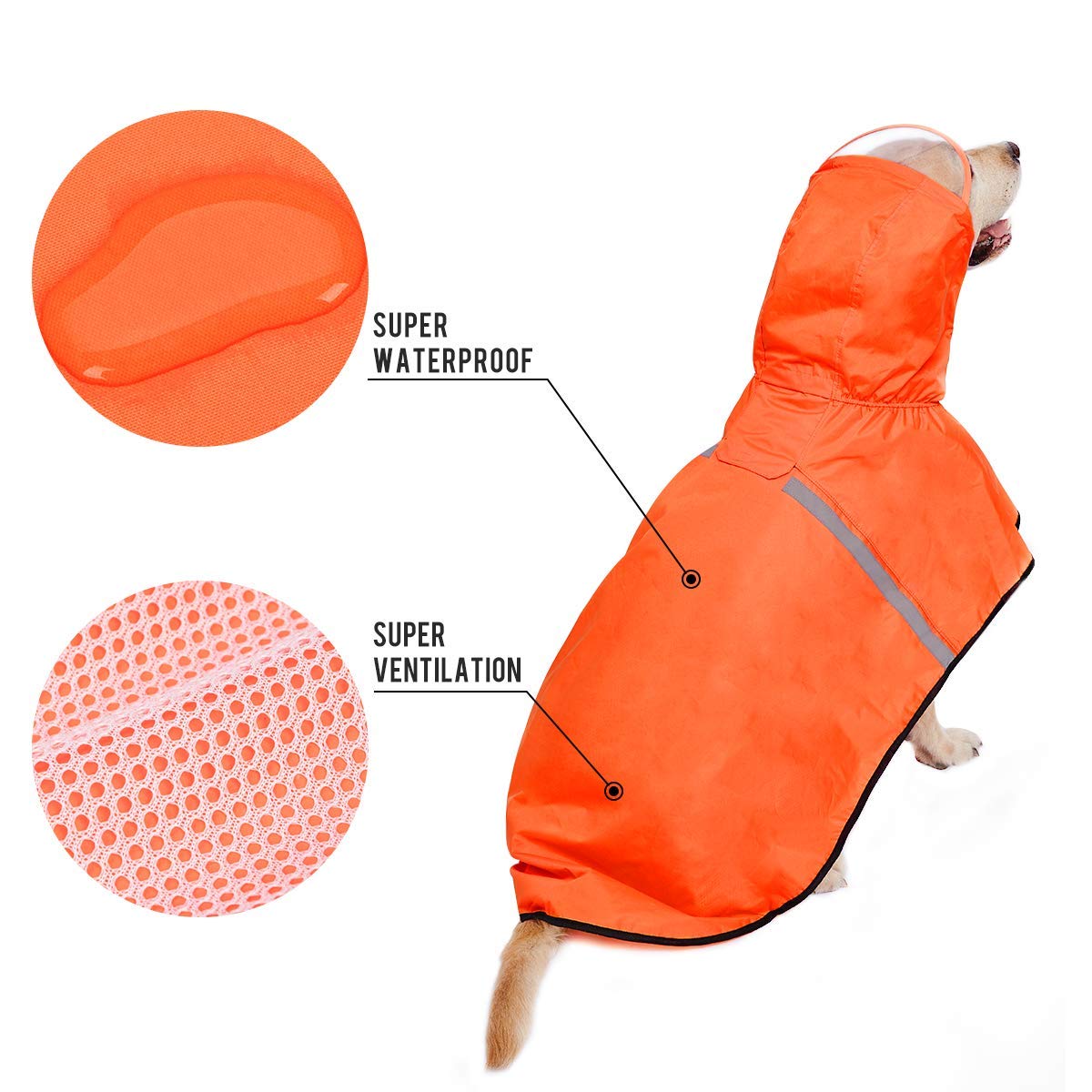 Dog Raincoat With Adjustable Belly Strap And Leash Hole - Hoodie With Reflective Strip - Waterproof Slicker Lightweight Breathable Rain Poncho Jacket For Medium Large Dogs - Easy To Wear, Orange 6Xl