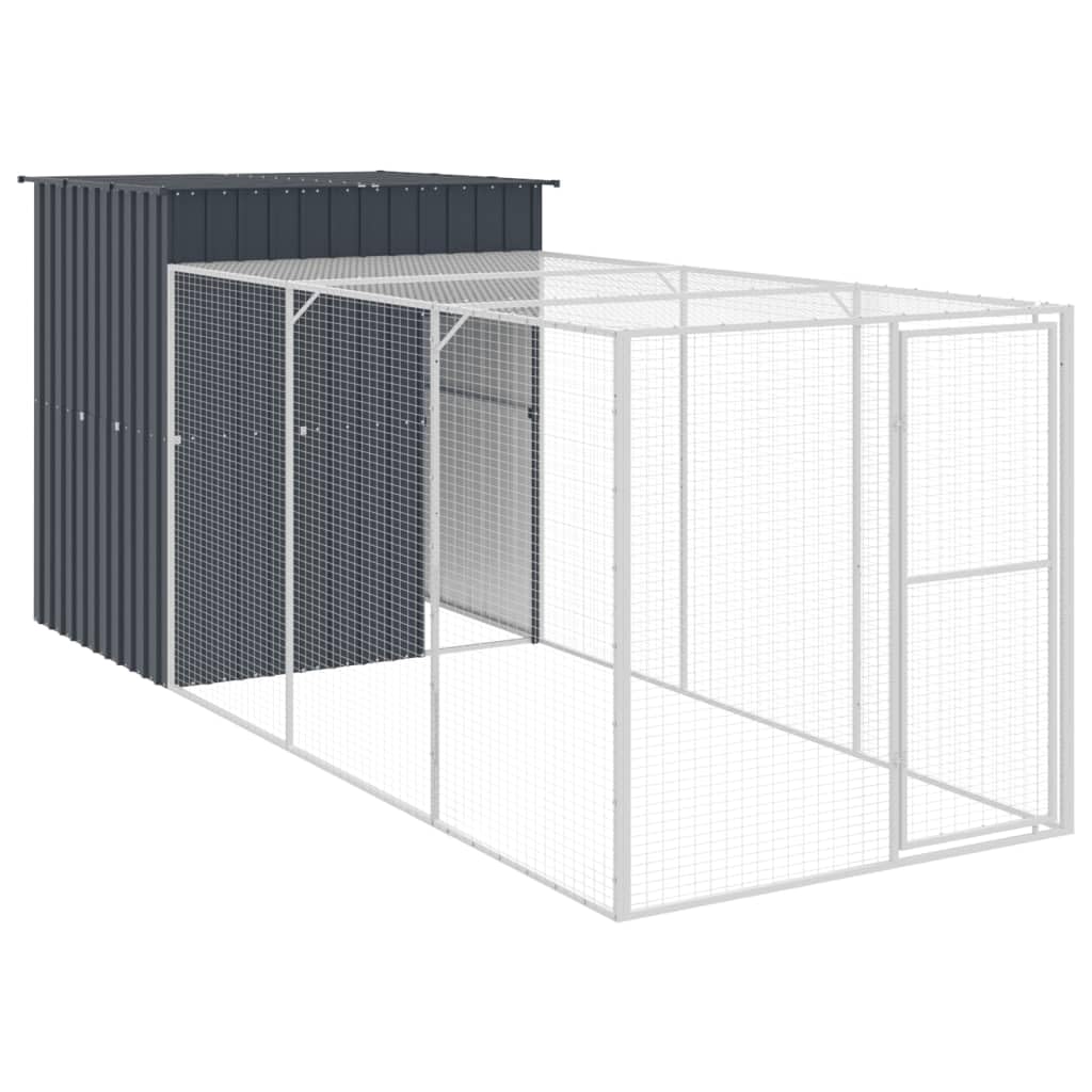 vidaXL Galvanized Steel Chicken Cage with Run, Sturdy and Spacious Cage for Hens and Small Animals, Anthracite Color, Weather Re