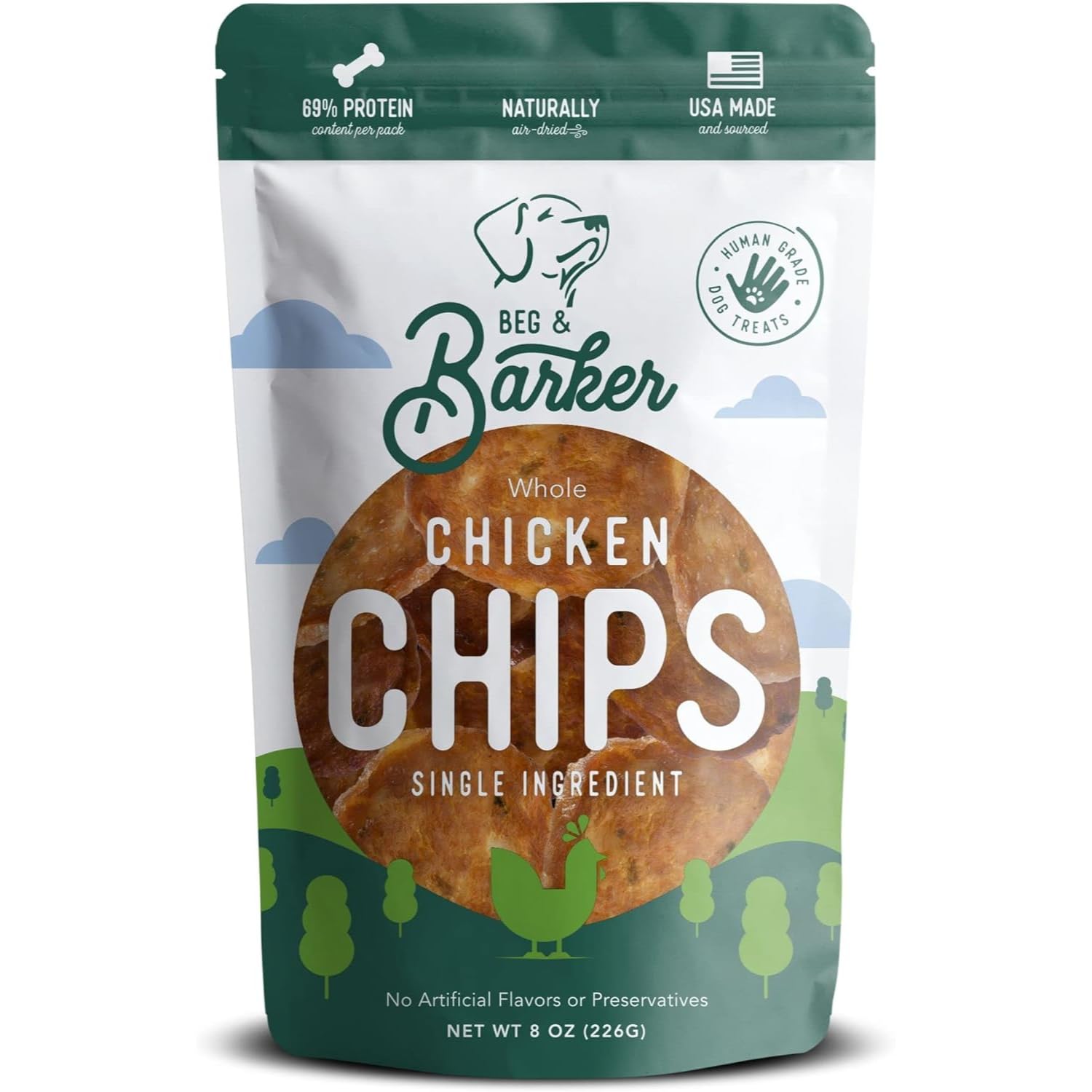 Beg & Barker Chicken Chips for Dogs (8oz, Pack of 1) - Single Ingredient Dog Treats Made for Small and Large Dogs Protein Human 