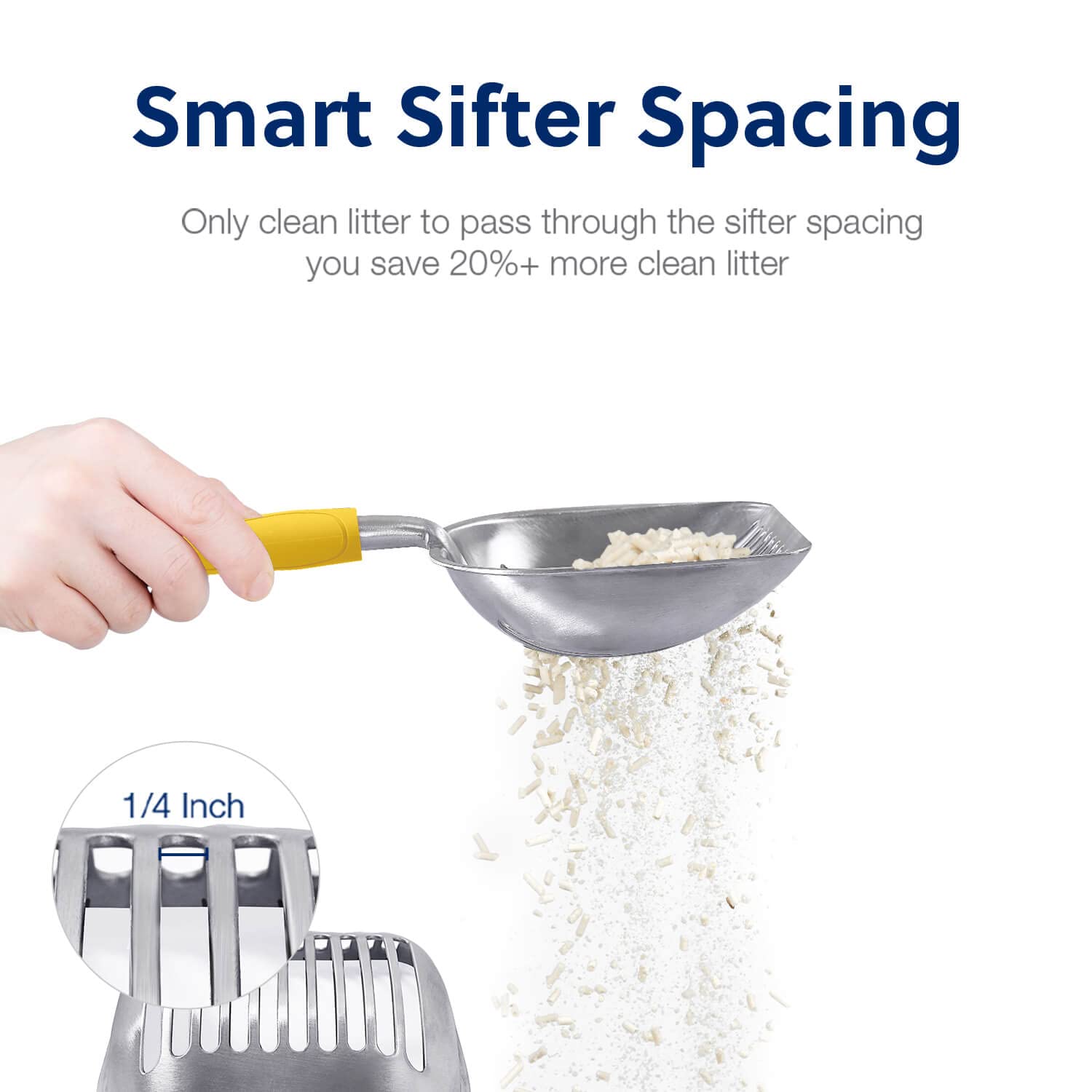 Wepet Cat Litter Scoop, Aluminum Alloy Sifter, Kitty Metal Scooper, Deep Shovel, Long Handle, Poop Sifting, Kitten Pooper Lifter, Durable, Heavy Duty, For Litter Box