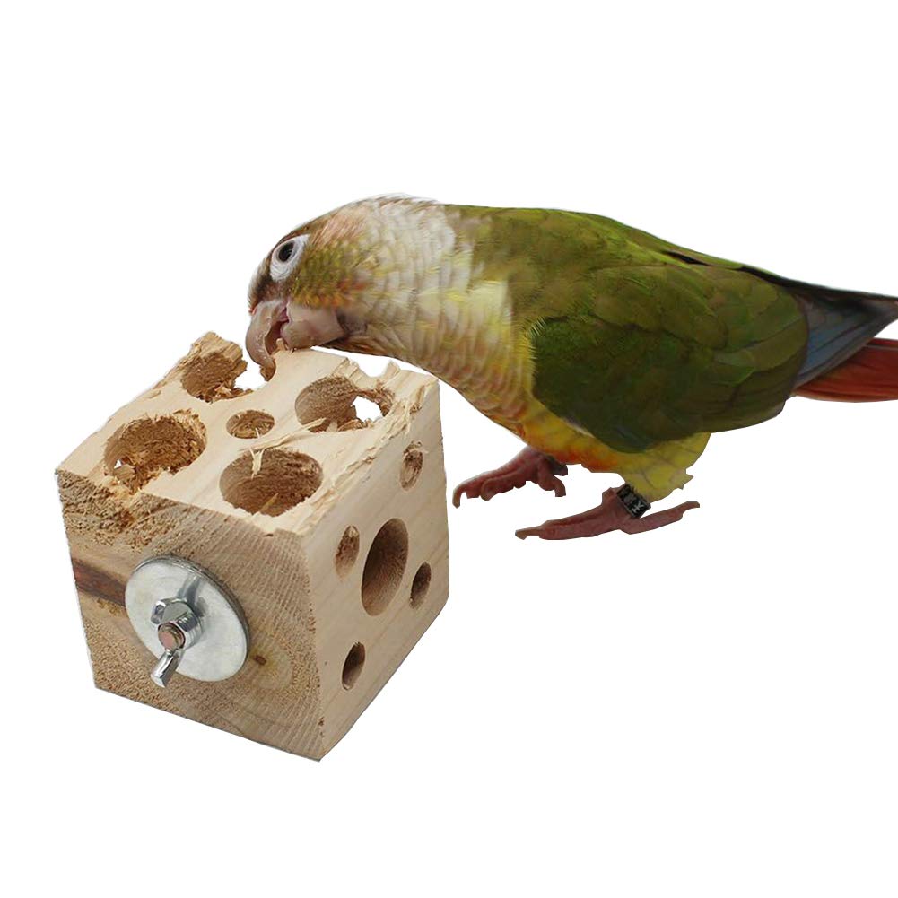 Qbleev Bird Wooden Block Chewing Toy, Parrot Toys Tabletop Puzzle Bird Foraging Toys, Small Animals Shredding Biting Wood Teethi