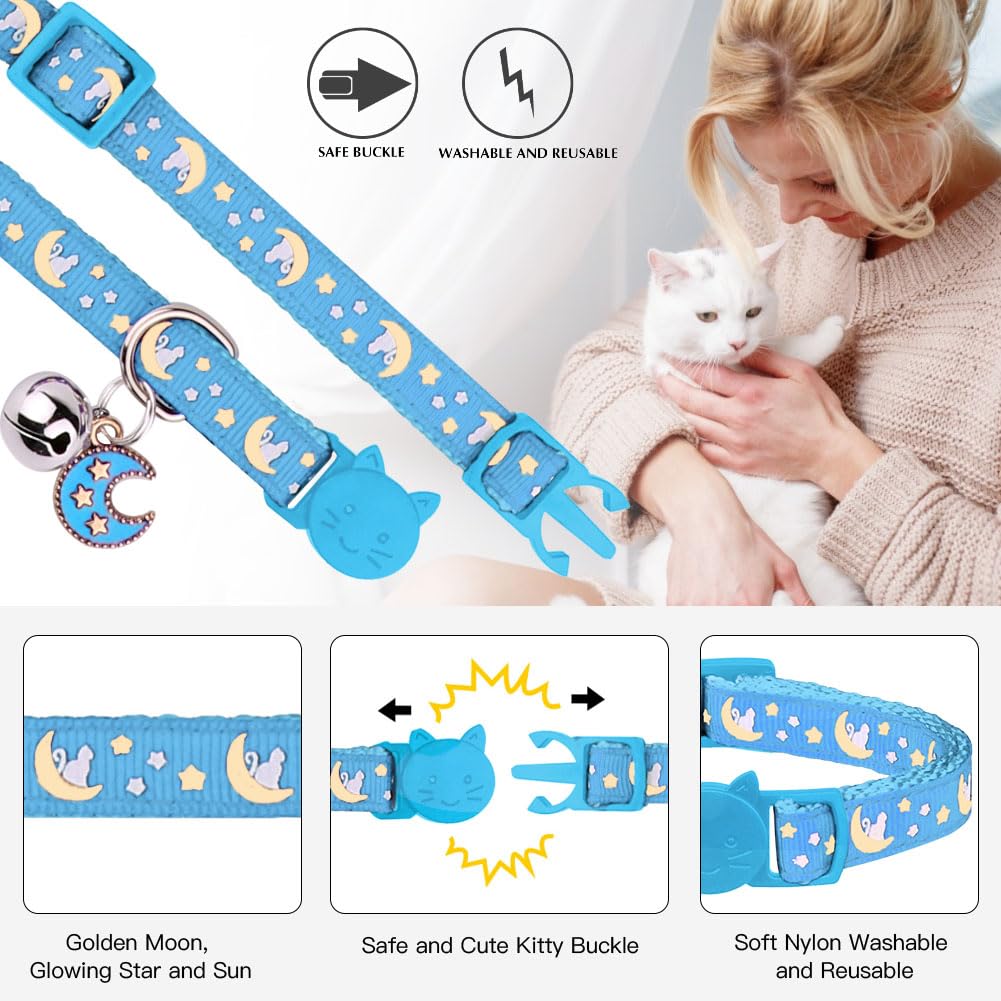 2Pcs Breakaway Cats Collars Cat Collars For Boy Cats Adjustable Kitten Collars With Bell,Black+Light Blue