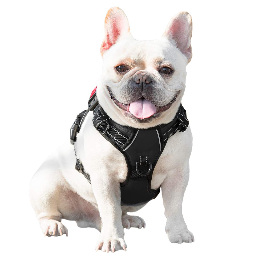 Phoepet No Pull Dog Harness Medium Reflective Front Clip Vest With Handle,Adjustable 2 Metal Rings 3 Buckles,[Easy To Put On & Take Off](M, Black)