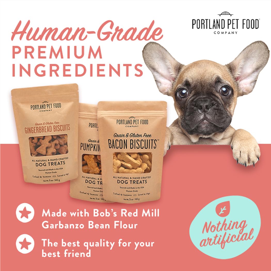 Portland Pet Food Company Bacon Dog Treats Healthy Biscuits for Large Medium & Small Dogs - Grain-Free, Human-Grade, All Natural
