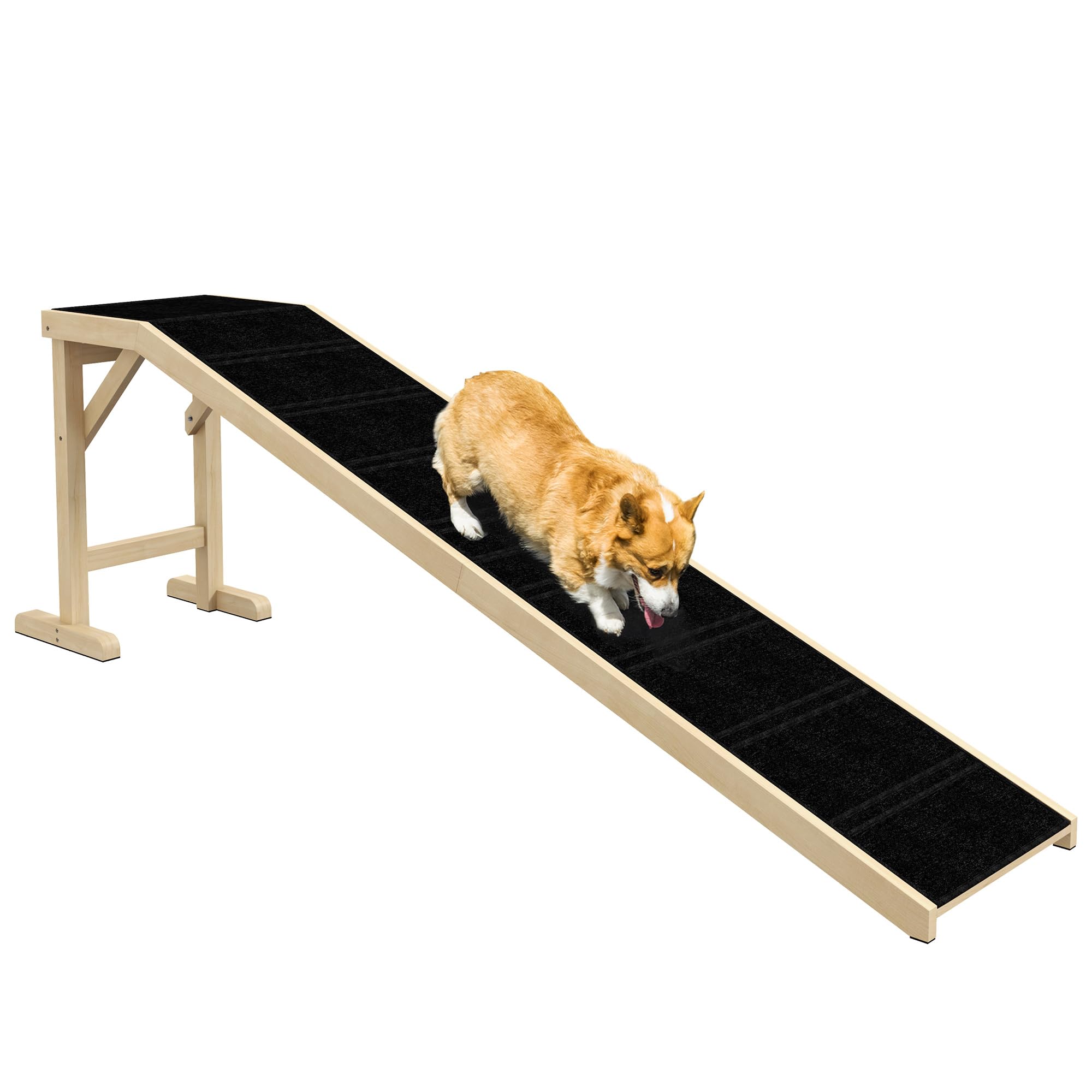 Pawhut Dog Ramp For Bed, Pet Ramp For Dogs With Non-Slip Carpet And Top Platform, 74' X 16' X 25', Natural