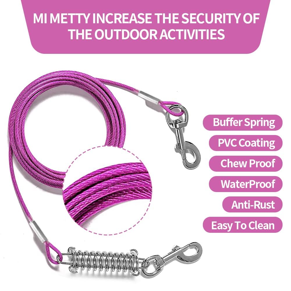 Mi Metty Tie Out Cable For Dog,50Ft Dog Leads With Swivel Hook And Shock Spring,Heavy Duty Tie Out Cable For Large Dogs Up To 12
