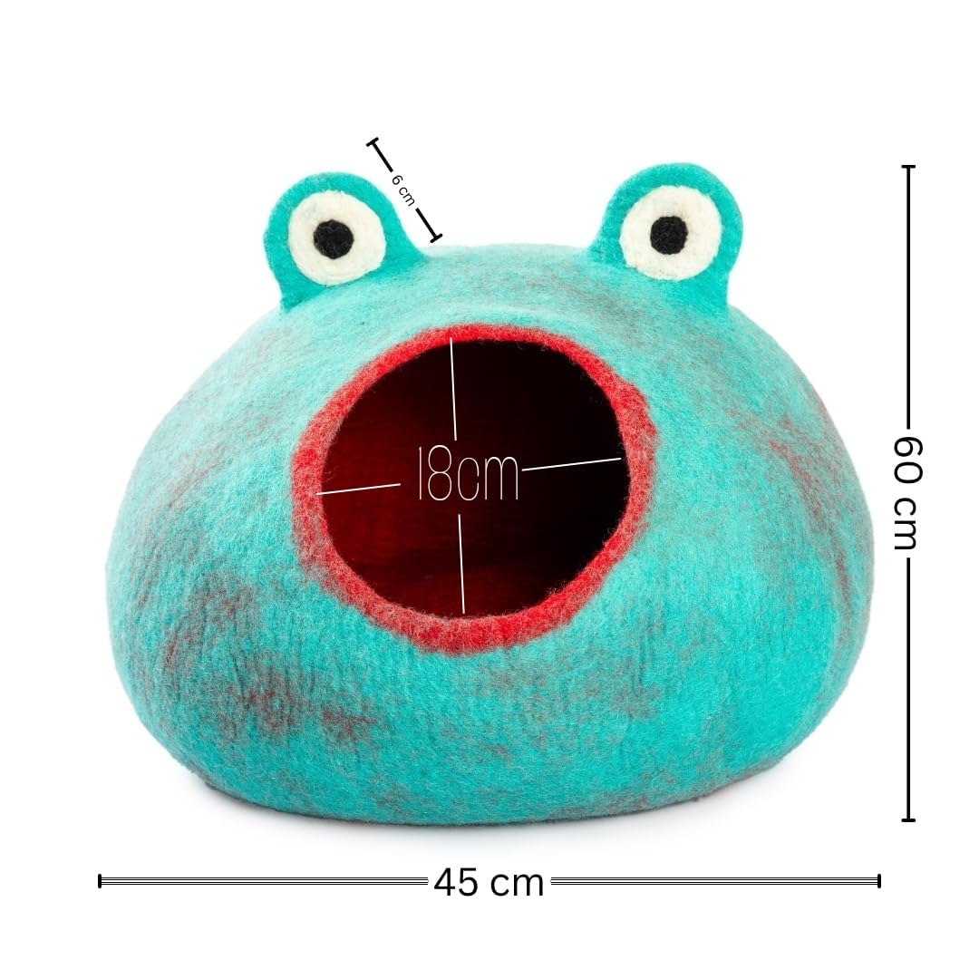 Luxurious Eco-Friendly Merino Wool Cat Cave Frog - Foldable Hideaway Pod For Indoor Cats - Premium Felt Kitten Beds - Covered Ca