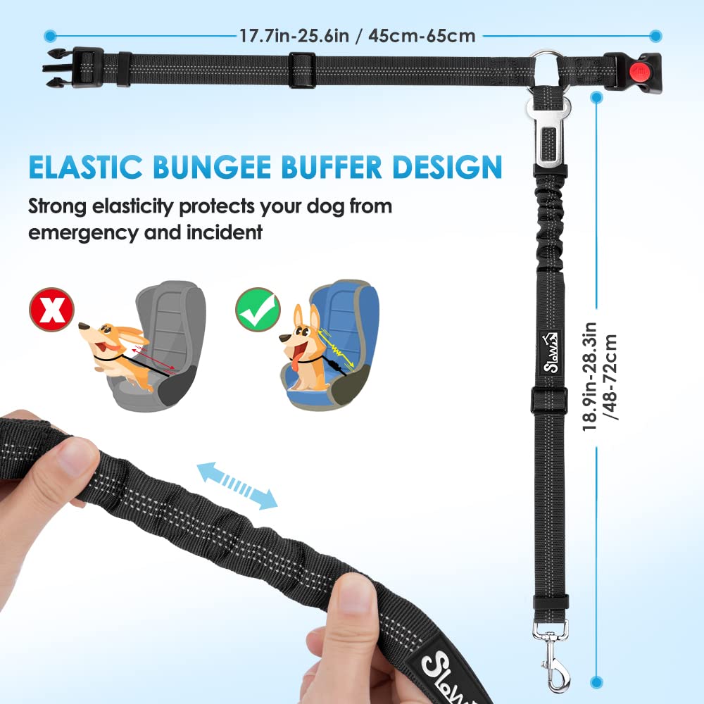 Lukovee Dog Car Seat Belt, 2 Pack Headrest Restraint Seatbelt, Adjustable Pet Safety Leads With Reflective Elastic Bungee For Do