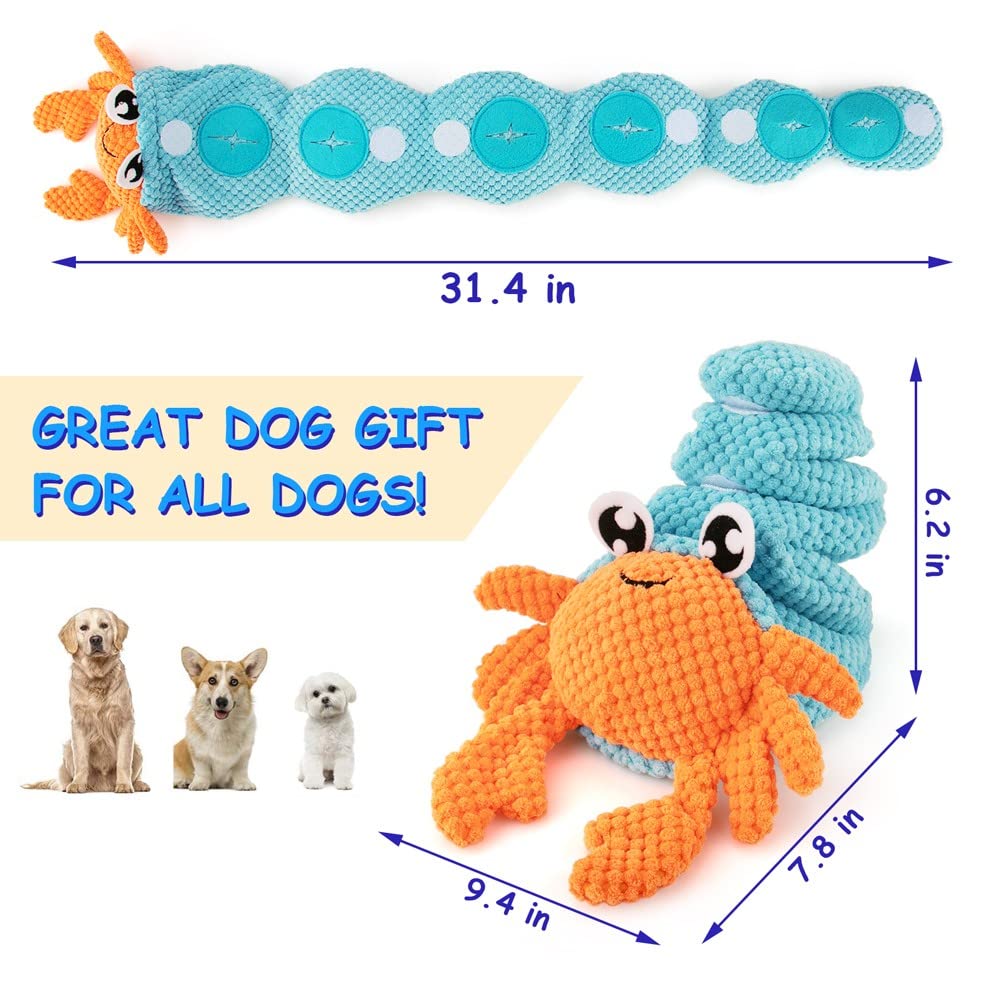 AWOOF Hermit Crab Shape Squeaky Dog Chew Toys - Interactive Snuffle Toys for Small & Medium Dogs, Release Stress & Train Natural