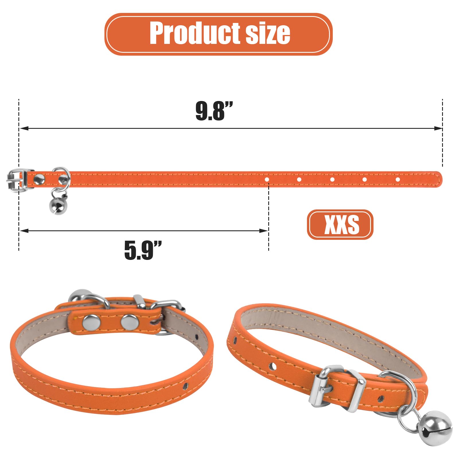 Chengfu Xxs Teacup Dog Collar, Orange, 3/8 Inch Width