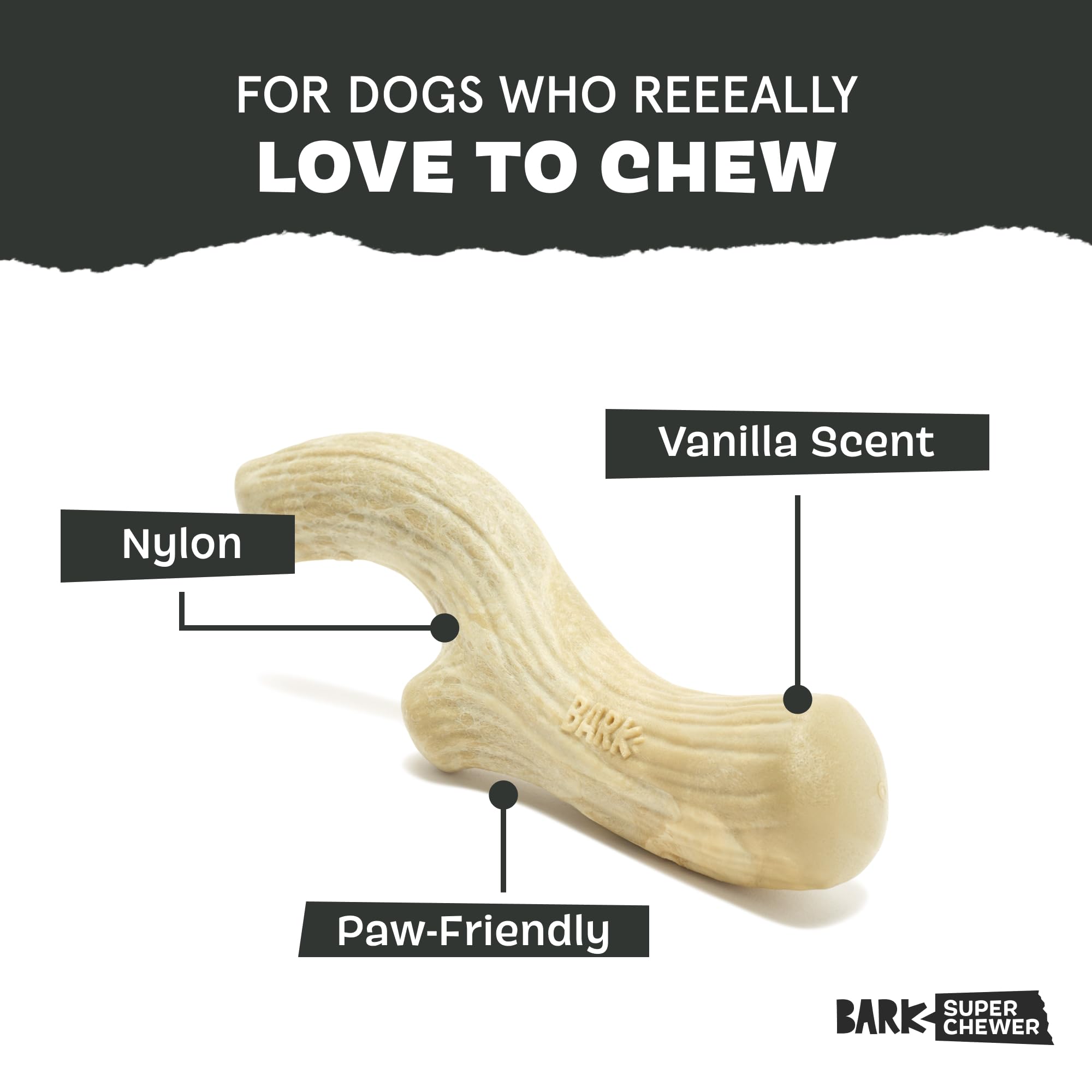 Barkbox Super Chewer Tough Dog Chew Toys For Aggressive Chewers, Dental Stimulating (Antler - Large)