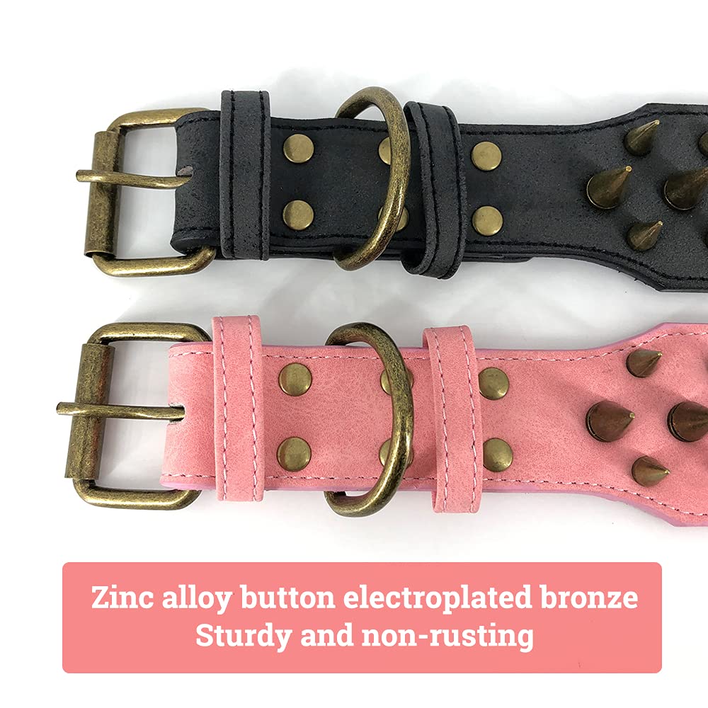 The Mighty Large Spiked Studded Dog Collar - Protect Your Dog'S Neck From Bites, Durable & Stylish, For Large Dogs (Pink L)