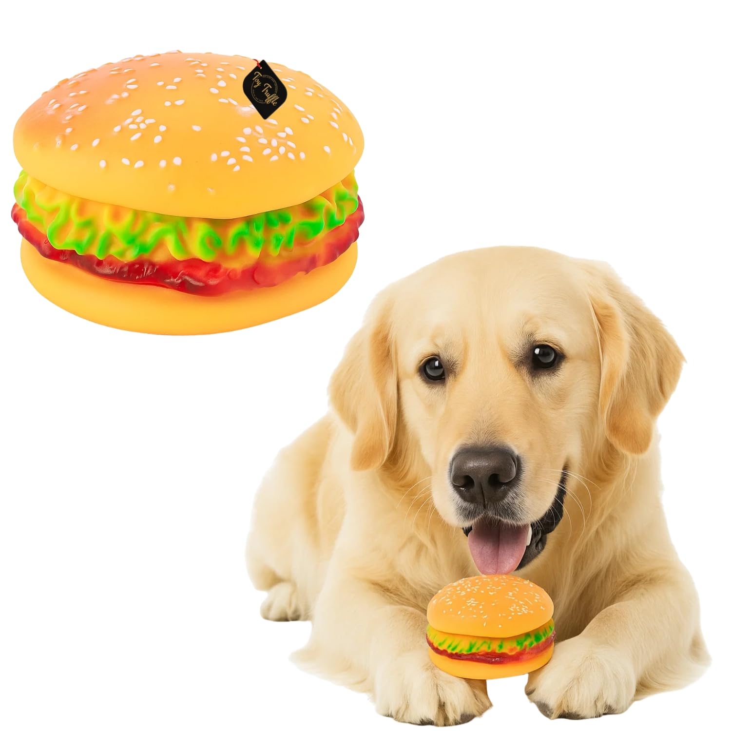 Toy Truffle Burger Squeaky Dog Toy | Soft Yet Sturdy Pet Chew Toy for Dogs & Puppies | Realistic Design with Squeaker | Great fo