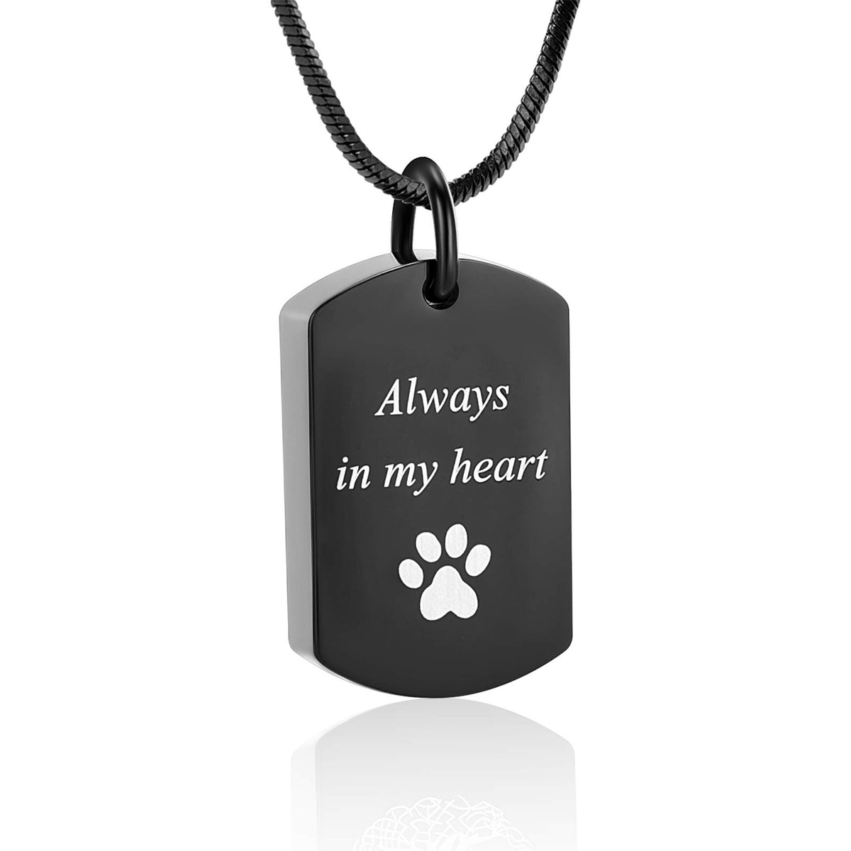 Minicremation Cremation Jewelry Urn Necklace For Ashes For Pet, Paw Print Memorial Ash Jewelry, Keepsake Pendant For Pet'S Cat Dog'S Ashes With Filling Kit (Always In My Heart-Black)