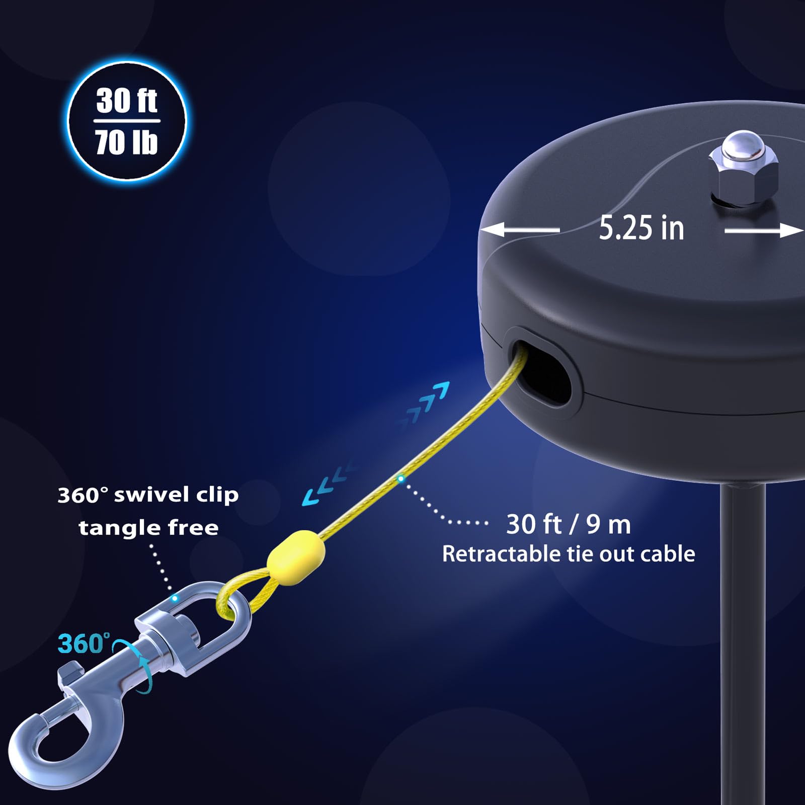 Pestairs 30ft Dog Tie Out Cable and Stake, 360No Tangle Heavy Spiral Dog Steel Anchor and Retractable Leash for Small to Large D