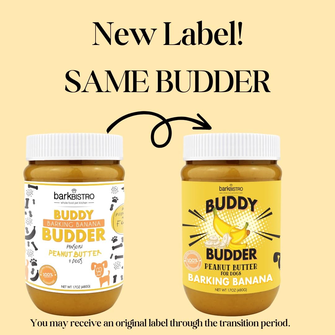 BUDDY BUDDER Barkin Banana, 100% Natural Dog Peanut Butter, Healthy Peanut Butter Dog Treats, Stuff in Toy, Dog Enrichment, Pil