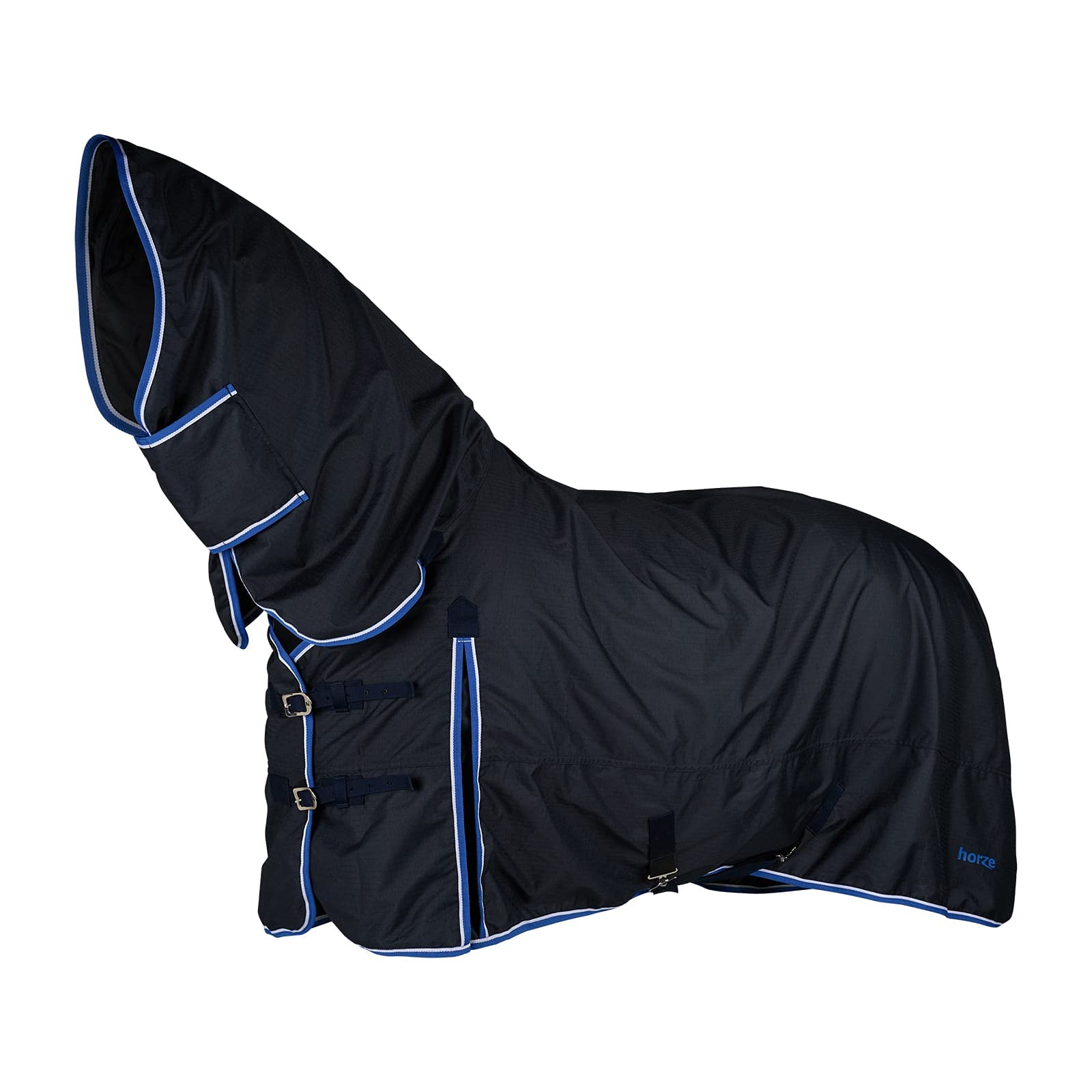 Horze Glasgow Medium Weight Waterproof Combo Turnout Winter Horse Blanket With Neck Cover (150G Fill) - Dark Blue - 81 In