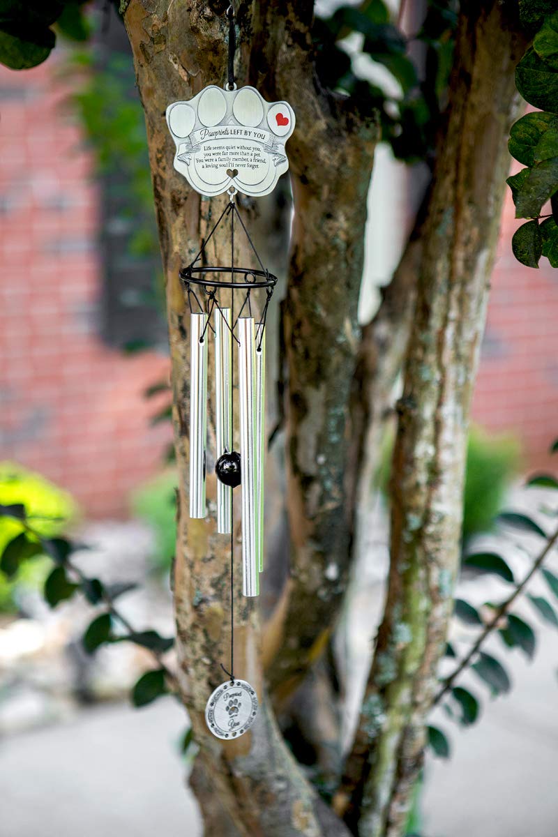 Pet Memorial Wind Chime - 18' Metal Casted Pawprint Wind Chime - A Beautiful Remembrance Gift For A Grieving Pet Owner - Includes Pawprints Left By You Poem Card