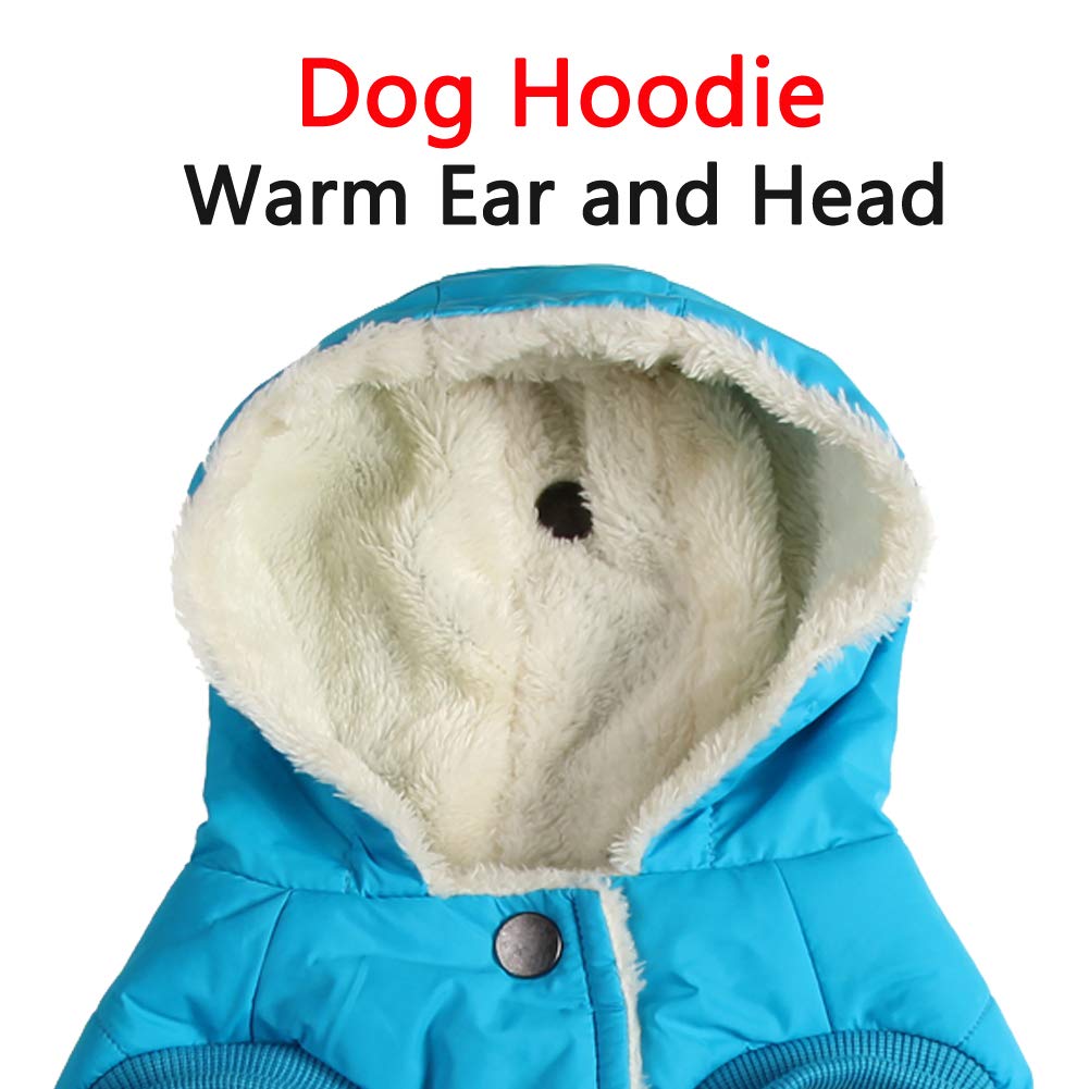 Vecomfy Fleece Lining Extra Warm Dog Hoodie In Winter For Small Dogs Jacket Puppy Coats With Hooded,Light Blue M