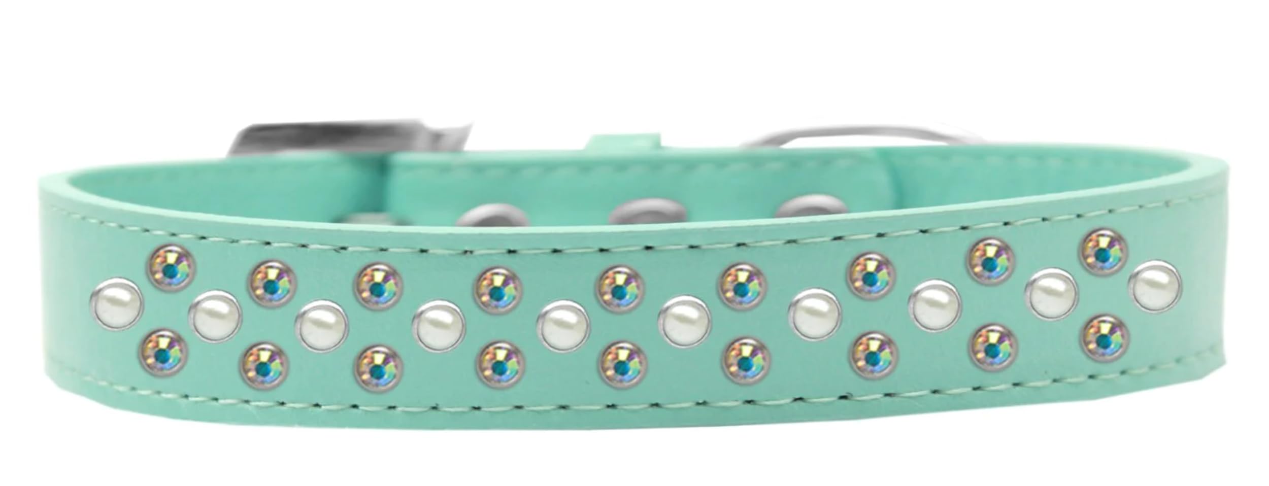 Dog, Puppy & Pet Fashion Collar, Pearl and Aurora Borealis Crystal Rimsets Sprinkles Red 12