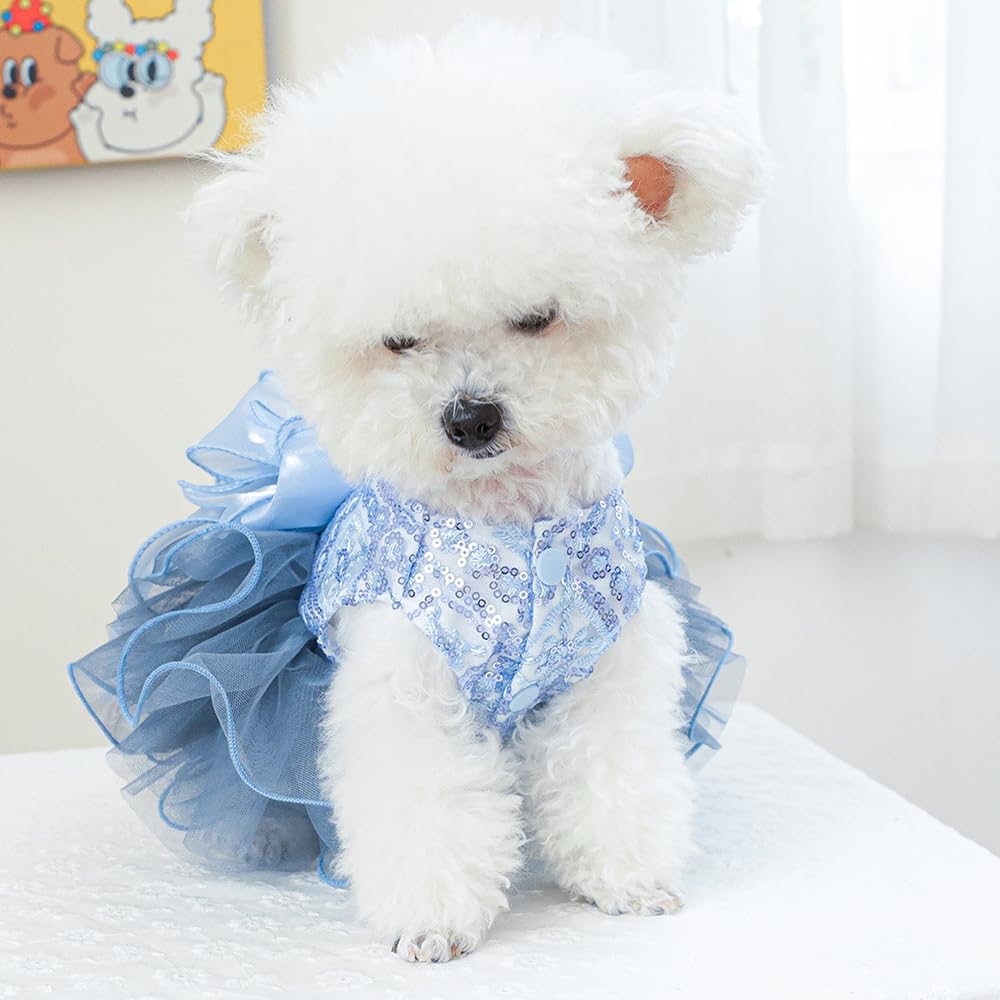 Aniac Blue Cat Wedding Dress With D-Ring Bow Knot Dog Wedding Outfit Formal Puppy Clothes For Girl Small Dog Luxury Pet Party Dr