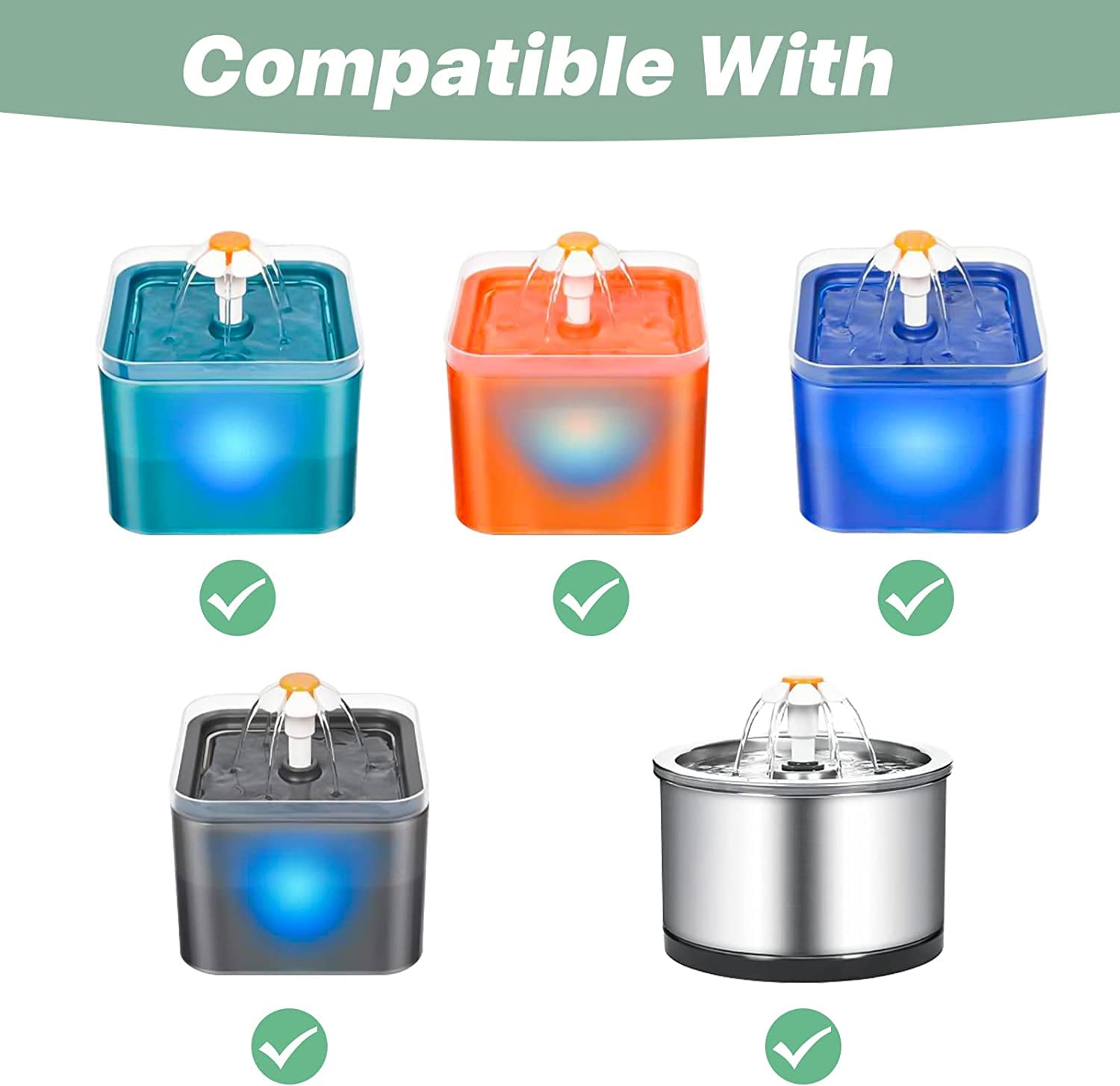 Cat Water Fountain Filters For 84Oz/2.5L Stainless Steel Pet Fountain And 67Oz/2.0L Plastic Cat Drinking Fountain, 16 Pack Pet Replacement Filters Set