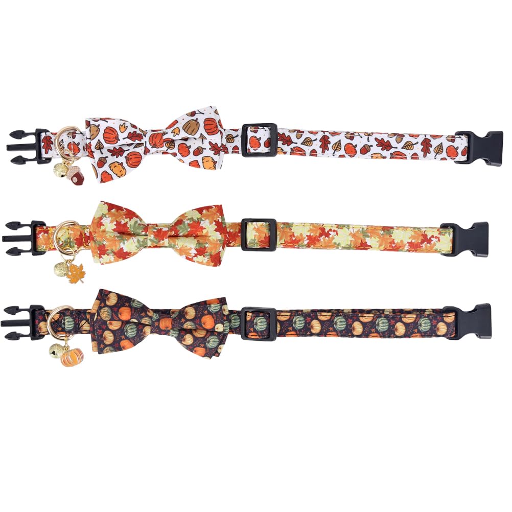 Thanksgiving Day Dog Collar Fall With Bowtie And Bell Autumn Holiday Adjustable Pet Collars For Dogs (Maple Leaf,Medium)
