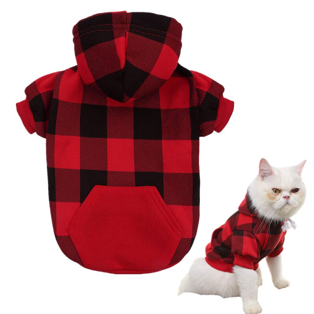 Plaid Dog Hoodie Pet Clothes Sweaters With Hat Red X-Small (Pack Of 1)