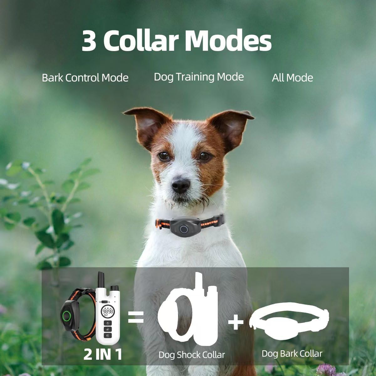 GPJYNR 2-in-1 Waterproof Bark Collar with Remote, 3 Training Modes & 1300Ft Range for Small Medium Large Dogs (W6400-2)