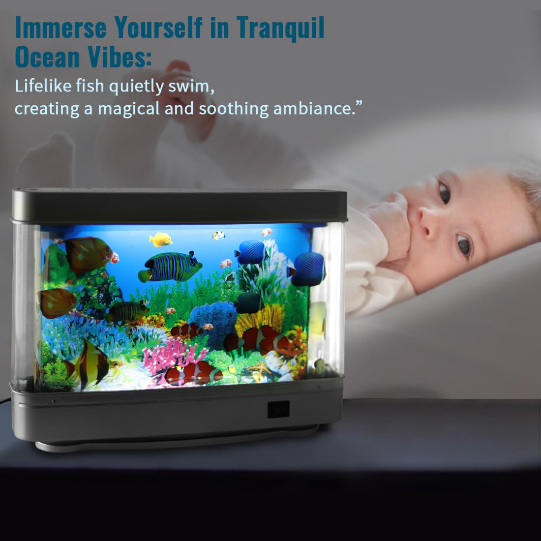 PTAHON Artificial Tropical Fish Decorative Moving Aquarium Lamp - Virtual Ocean Motion. Kids Fake Fish Tank, Baby Aquarium Toy -