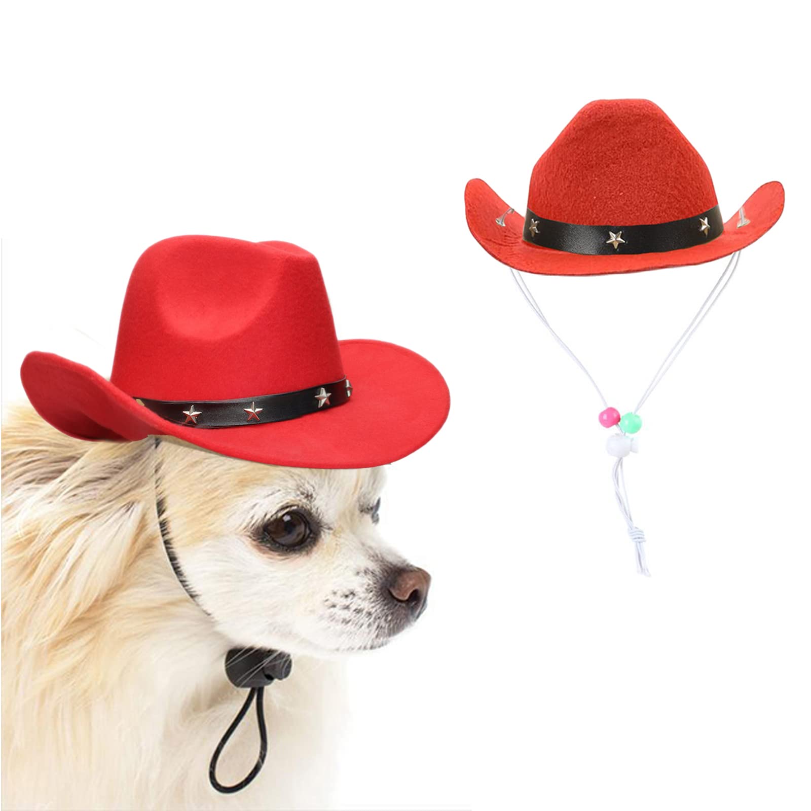 Awocan Pet Dog Costume Cowboy Hat Cosplay Cap Puppy Pet Dog Cat Holiday Pet Party Decoration (Red)