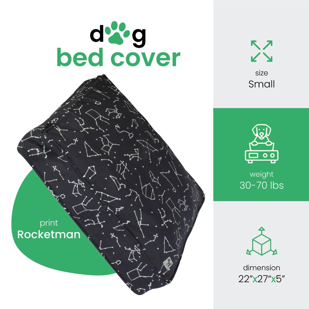 Molly Mutt Small Dog Bed Cover -Rocketman Print - Measures 22   X27   X5 - 100% Cotton - Durable - Breathable - Sustainable - Ma