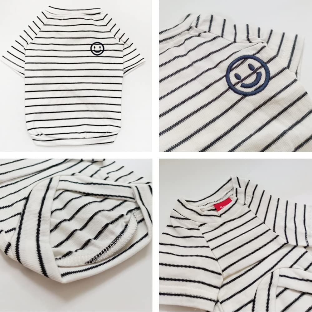 Matching Dog And Owner Clothes,White Striped Dog Shirts For Small Dogs,100% Cotton Small Dog Shirt T-Shirt Girl Boy With Smiley