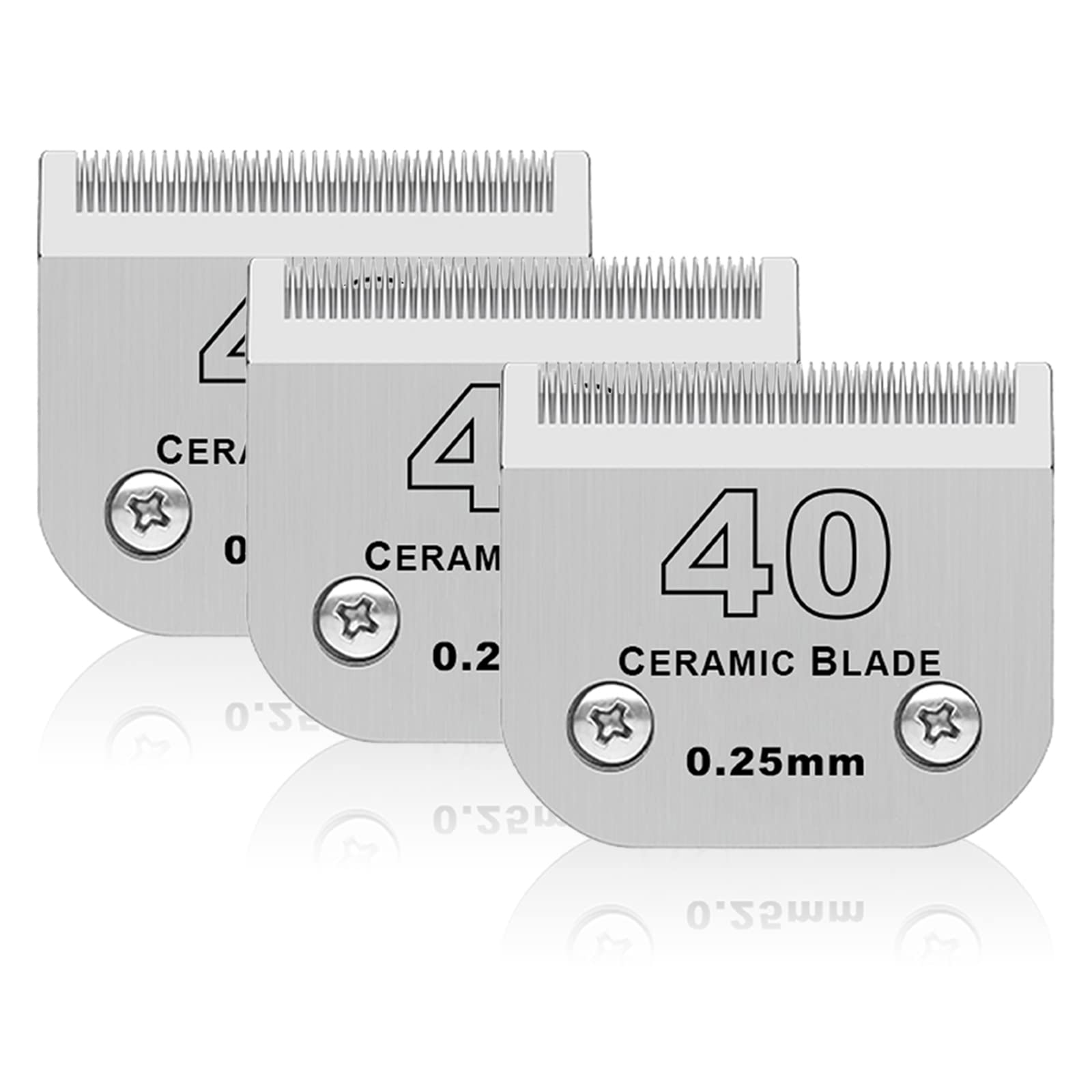 Dodaer 3 Pack 40# Detachable Pet Dog Grooming Ceramic Blades,Compatible With Andis,Oster A5,Wahl Km-10 Series,Size #40 Blade 1/1