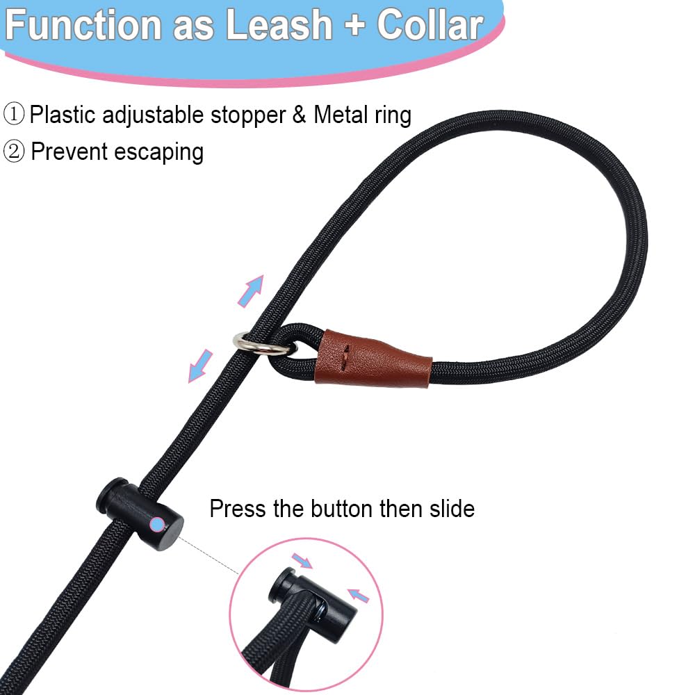 Yucforen Double Handle Slip Lead 8Ft Dog Leash, Anti Choke 1/4'' Nylon Rope Training Leash, Traffic Handle No-Pull Control Lead