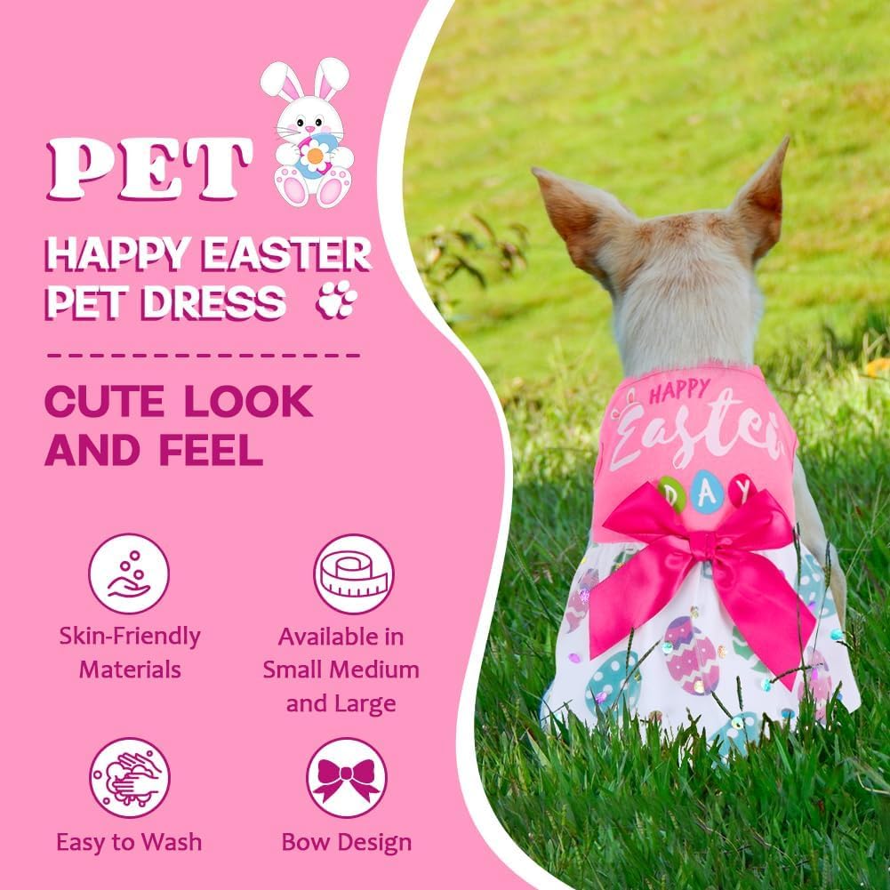 Baobicute Cute Happy Easter Day Dog Dress Bunny Eggs Easter Dog Cat Clothes Pink Tulle Pet Doggie Apparel Outfit With Bowknot Fo