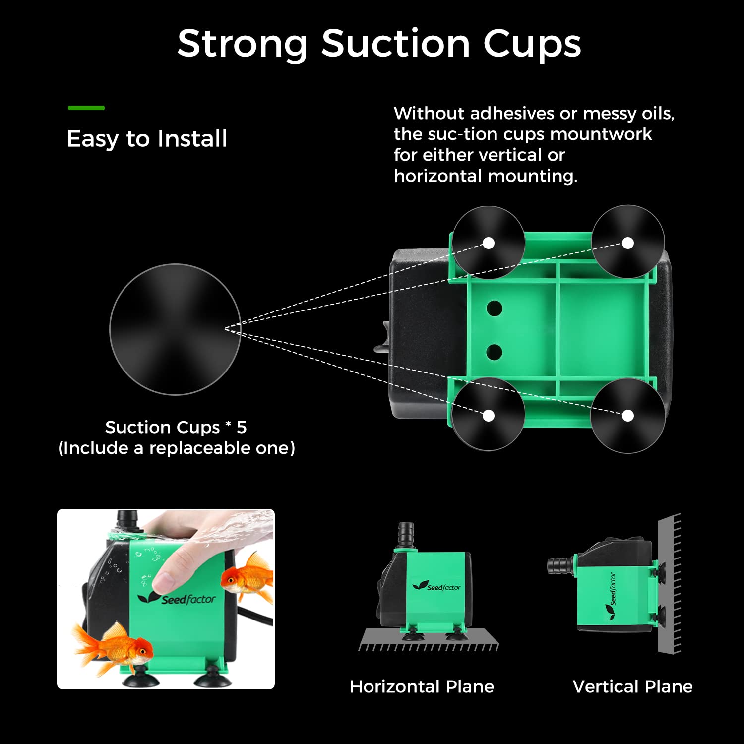 Seedfactor 800GPH Aquarium Pump (3000L/H, 24W), Ultra Quiet Water Pump with 10ft. High Lift, Fountain Pump with 6.5ft. Power Cor