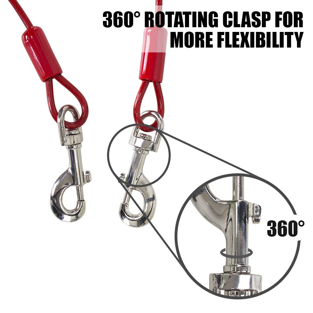 Bv Dog Tie Out Cable 30 Feet - Dog Leads For Yard Heavy Duty - Up To 125 Pounds | Tie Out Cable For Dogs, Reflective Dog Lead, Dog Cable 30Ft | Rust Free Dog Chain Outdoor | Dog Chain For Yard (Red)