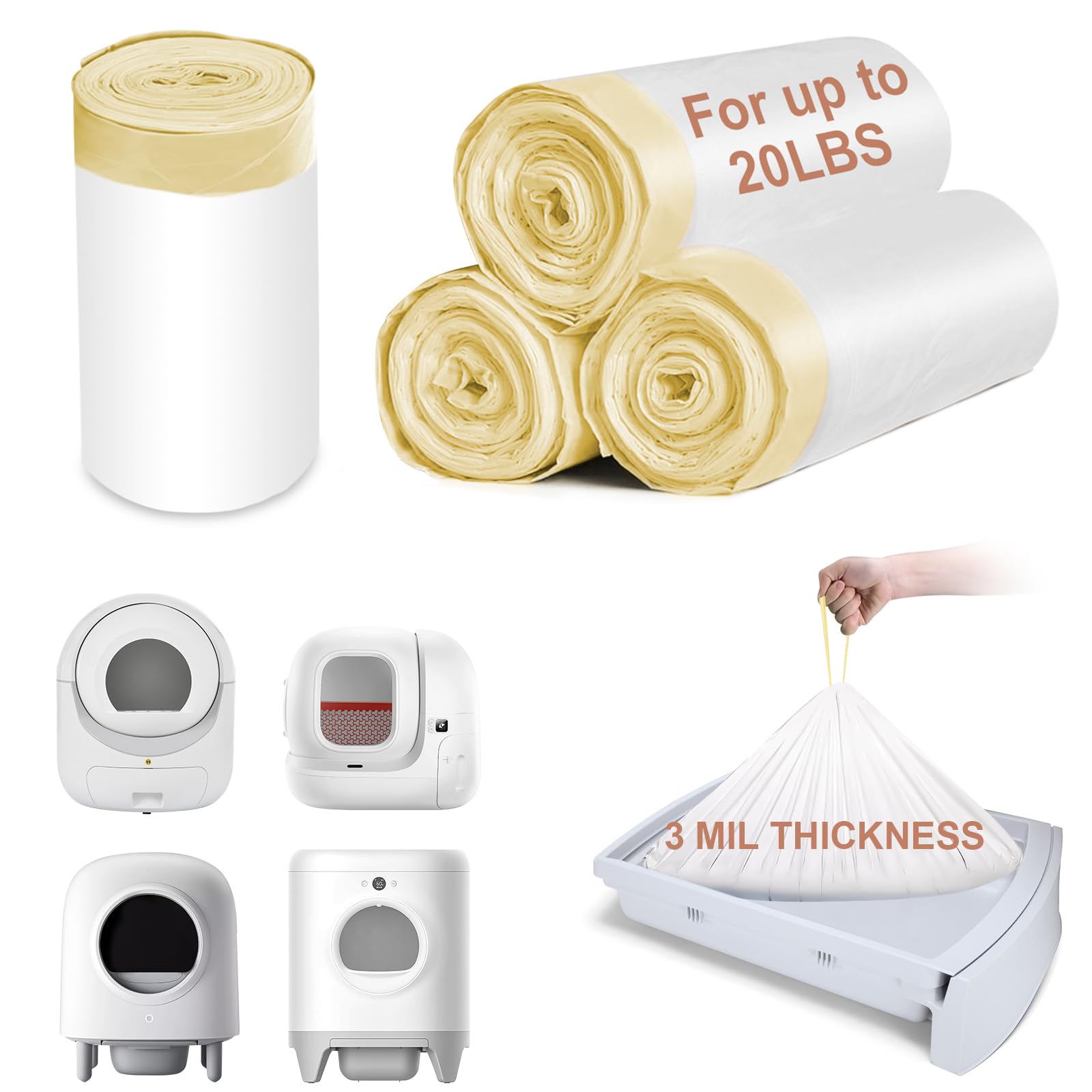 Elegx 80 Count Litter Box Liners, 3Mil Extra Thick Heavy Duty, Automatic Self Cleaning Litter Robot Cat Waste Bag, 22'' X 13'' C