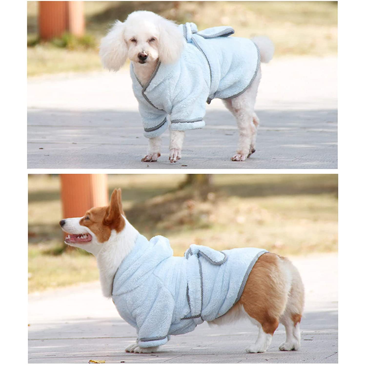 Dog Bathrobe, Microfiber Fast Drying Absorbent Hooded Bath Towel White For Puppy Small Medium Large Dog Cat (S, Lightcyan)