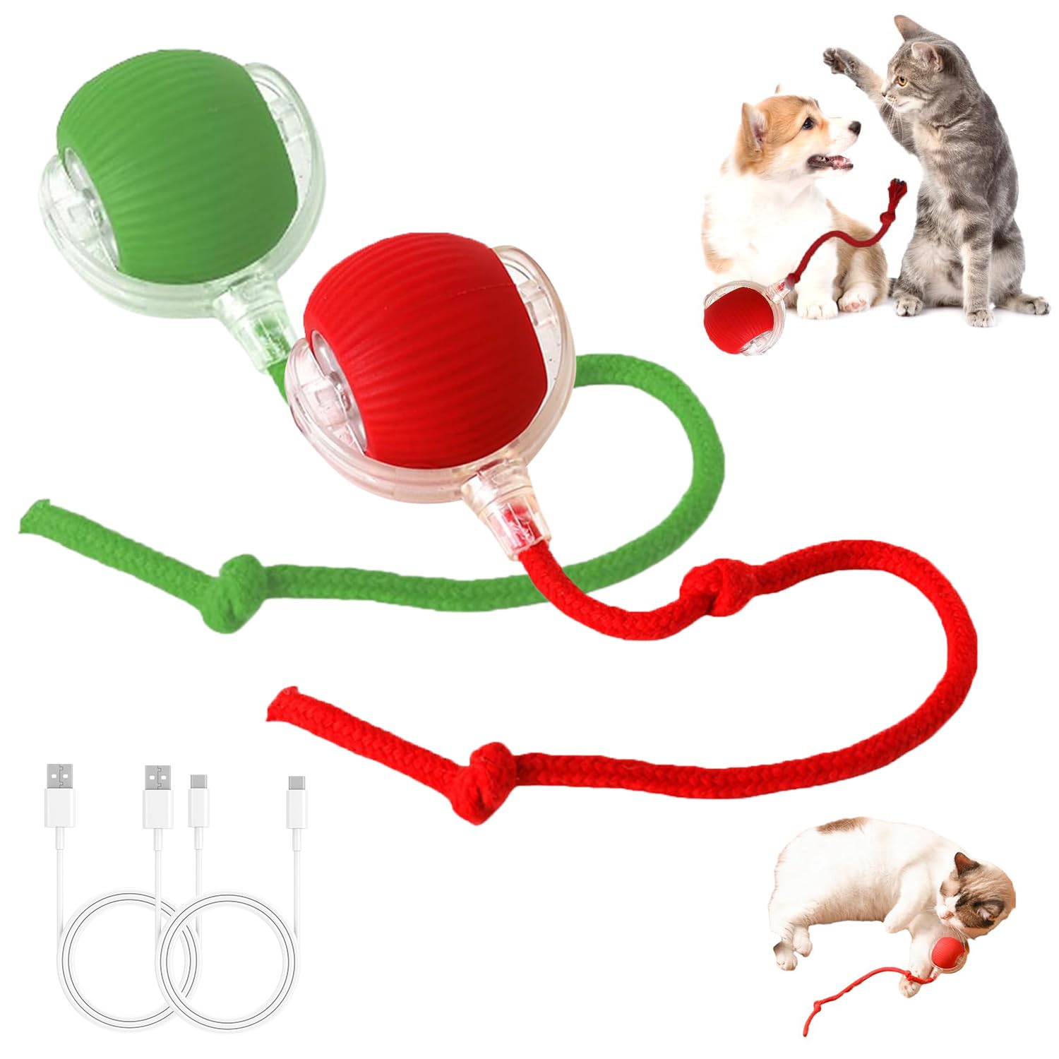 2Pcs Interactive Cat Toy, Interactive Dog Toys For Indoor Dogs And Cats, Interactive Cat Toys, Chewie Viral Rolling Ball, 360 Sm