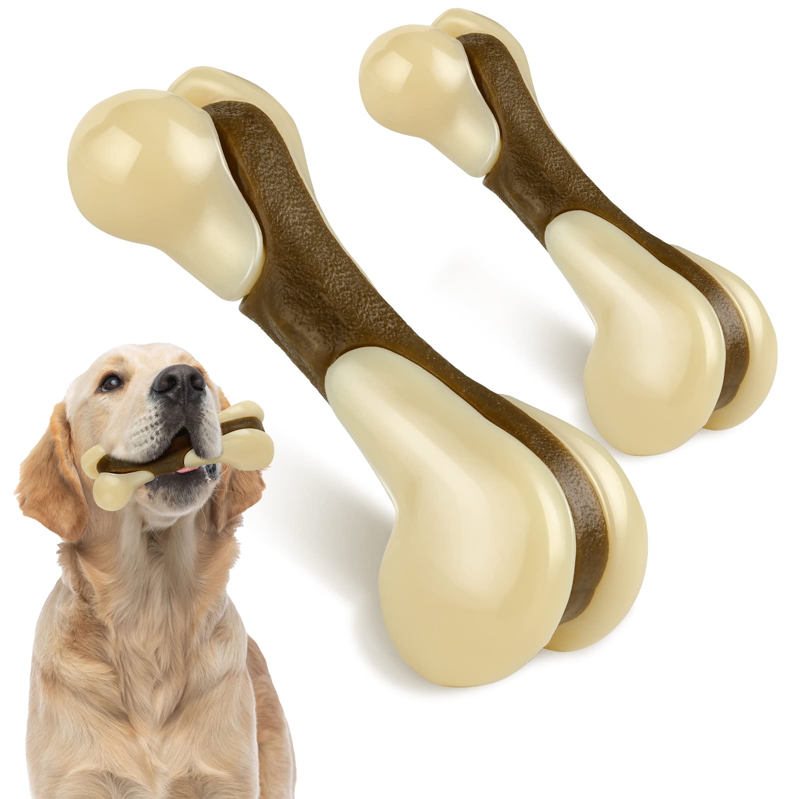 Sosation Bones Shaped Dog Toys for Aggressive Chewers, 2 Pack Dog Chew Toys Puppy Teething Nylon Beef Flavor for Large/Medium/Sm