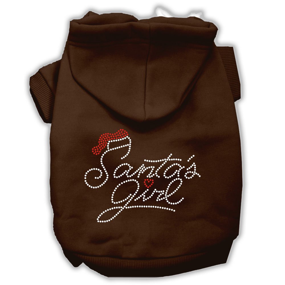 Christmas Pet, Dog & Cat Hoodie Rhinestone, &quot;Santa's Girl&quot; Brown XS (0-3 lbs.)