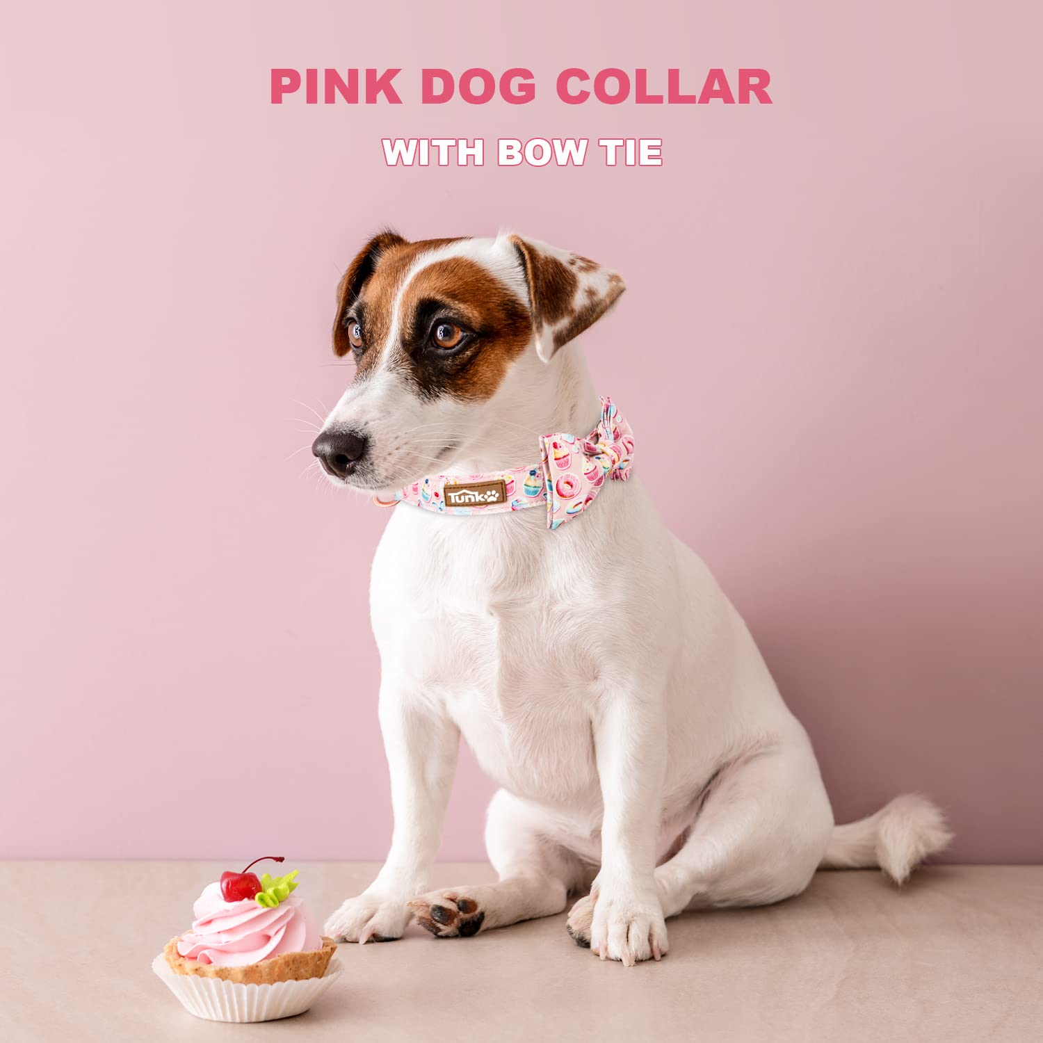 Tunkoo Pink Dog Collar With Bow Tie Cute Cake - Durable, Adjustable, And Stylish Pet Collar Available In Small Medium Large L