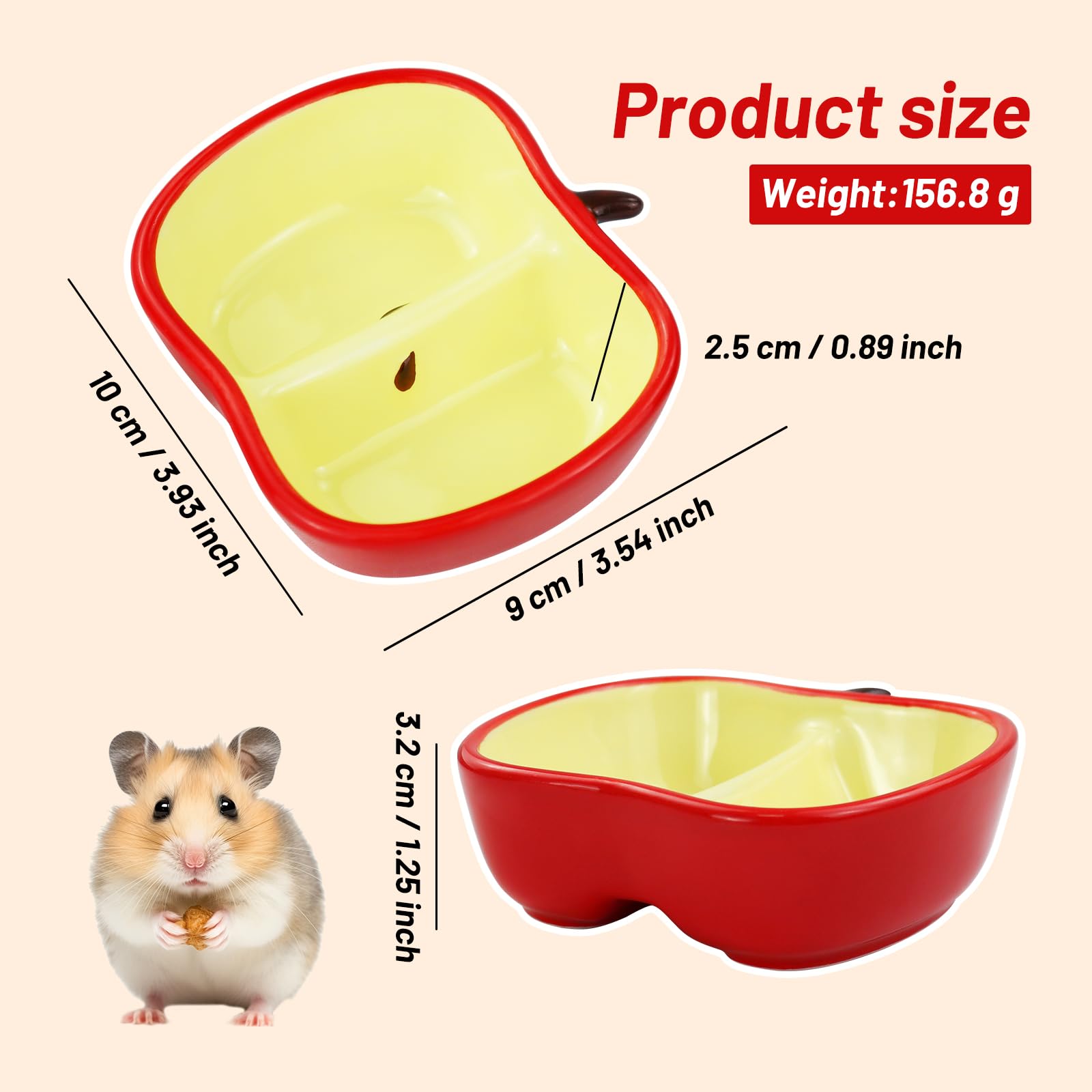 LuckyOpt Ceramic Pet Hamster Bowl, Cute Fruit Easy to Clean Anti Flipping Hamster Food and Water Bowl, Small Animal Bowls for Dw